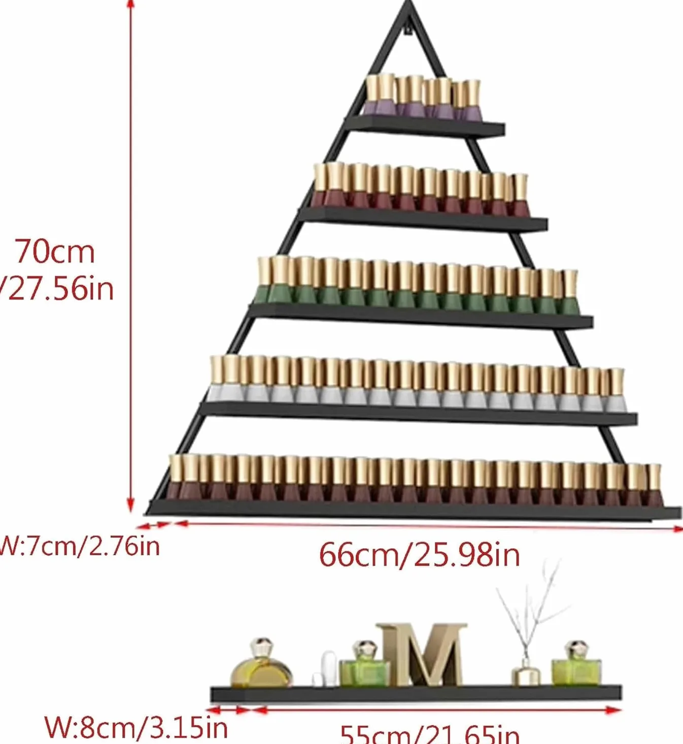 Scaffali per Smalti per Unghie Montati Parete, Portaoggetti for rack montato a parete, portaoggetti for cosmetici, supporto for pittura, olio essenziale, rossetto, profumo, espositore for unghie(Black