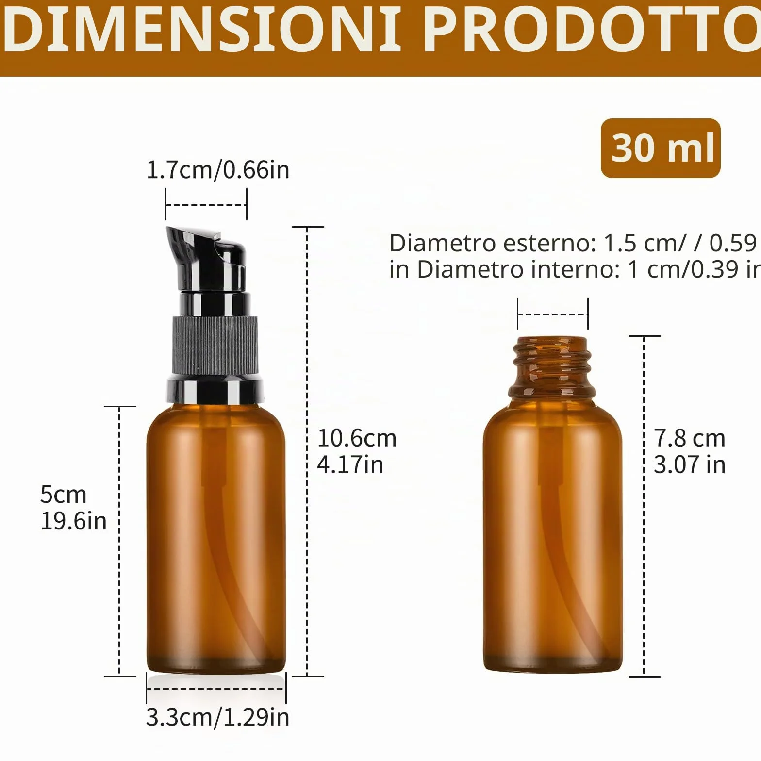 8 Pz Flaconi da Viaggio 30 ml, Bottiglie di Vetro Vuote Marroni, Dispenser Pompa in Vetro, Pompa Bottiglie da Viaggio in Aereo per Lozione Cosmetici Crema Shampoo Liquidi, con 4 Imbuti (8)