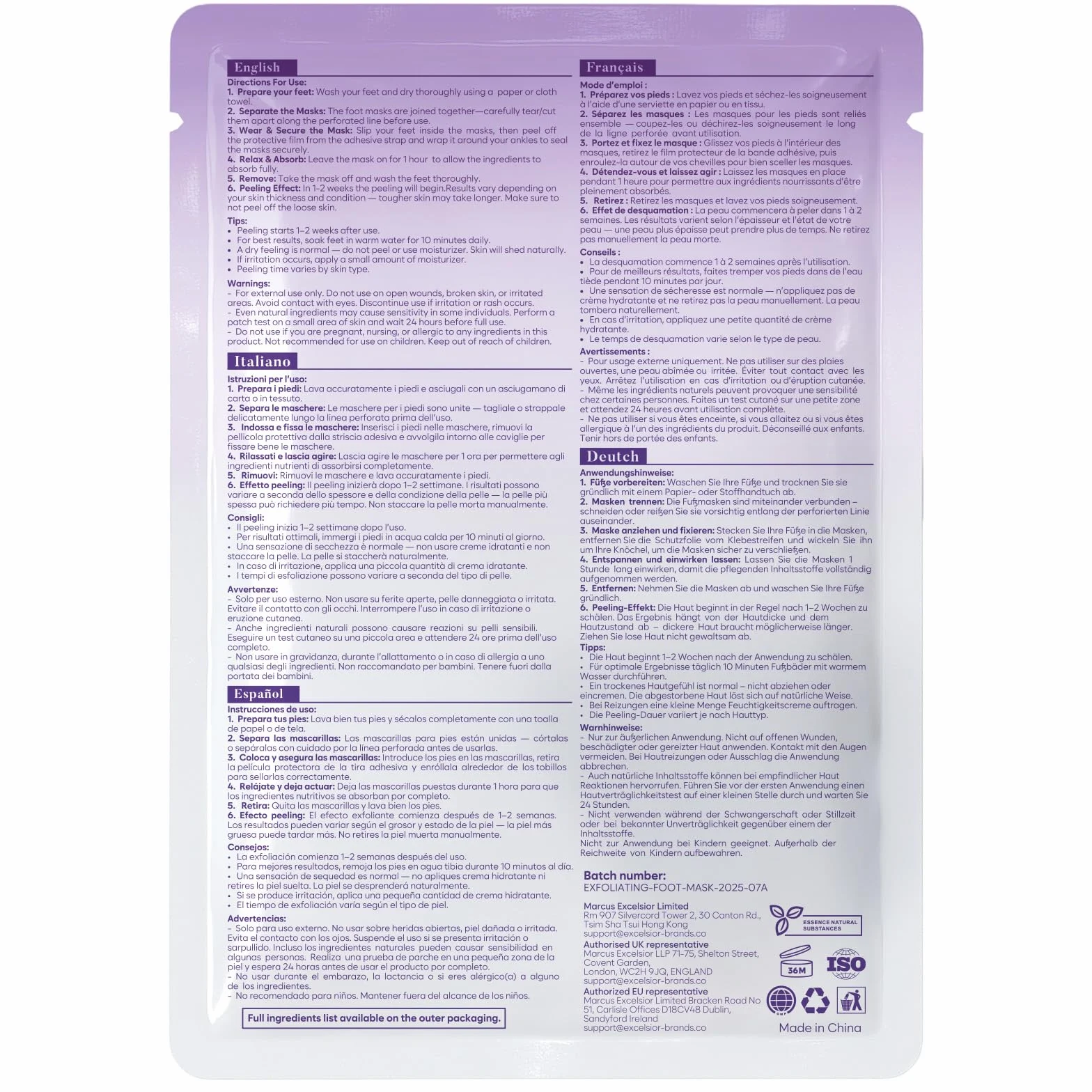 Maschera Piedi Esfoliante (6 Paia), Trattamento per Talloni Screpolati con Lavanda e Burro di Karité, Peeling Piedi Idratante per Uomo e Donna, Calzini Esfolianti Taglia Unica