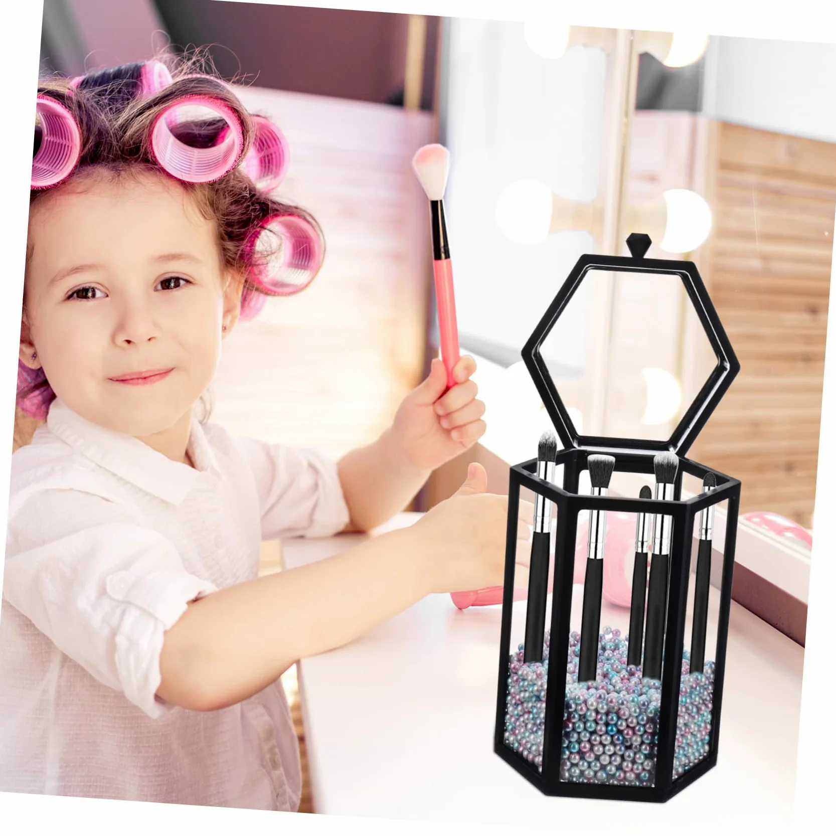 Porta Pennelli Cosmetici in Vetro Coperchio Decorativo per Toeletta Organizer per Eyeliner da Scrivania Contenitore per Pennelli in Vetro