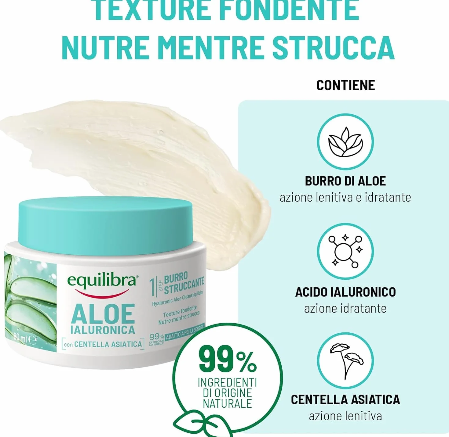 Equilibra Aloe Ialuronica Burro Struccante Viso 80ml z Aloe, Kwas Hialuronowy i Centella Asiatica