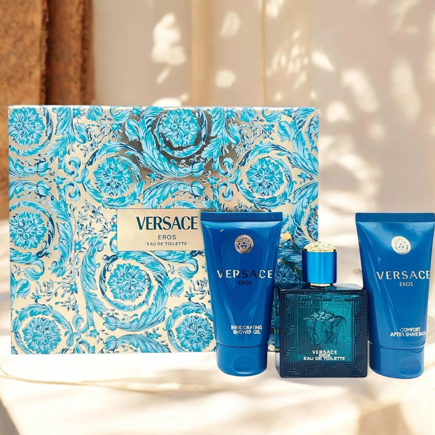Versace Eros Confezione Regalo Uomo: Profumo Eau De Toilette, Balsamo Dopobarba e Bagnoschiuma 50 ml