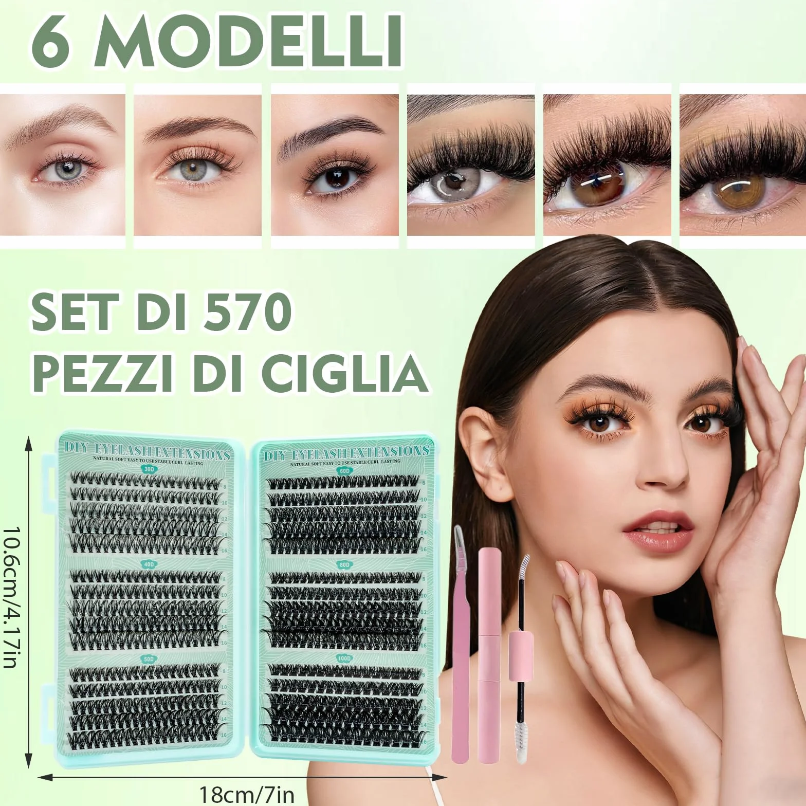 VEGCOO 570 Pezzi Extension Ciglia 30-40-50-60-80-100D Curl Ciglia Finte 8-16mm Naturali per Principianti