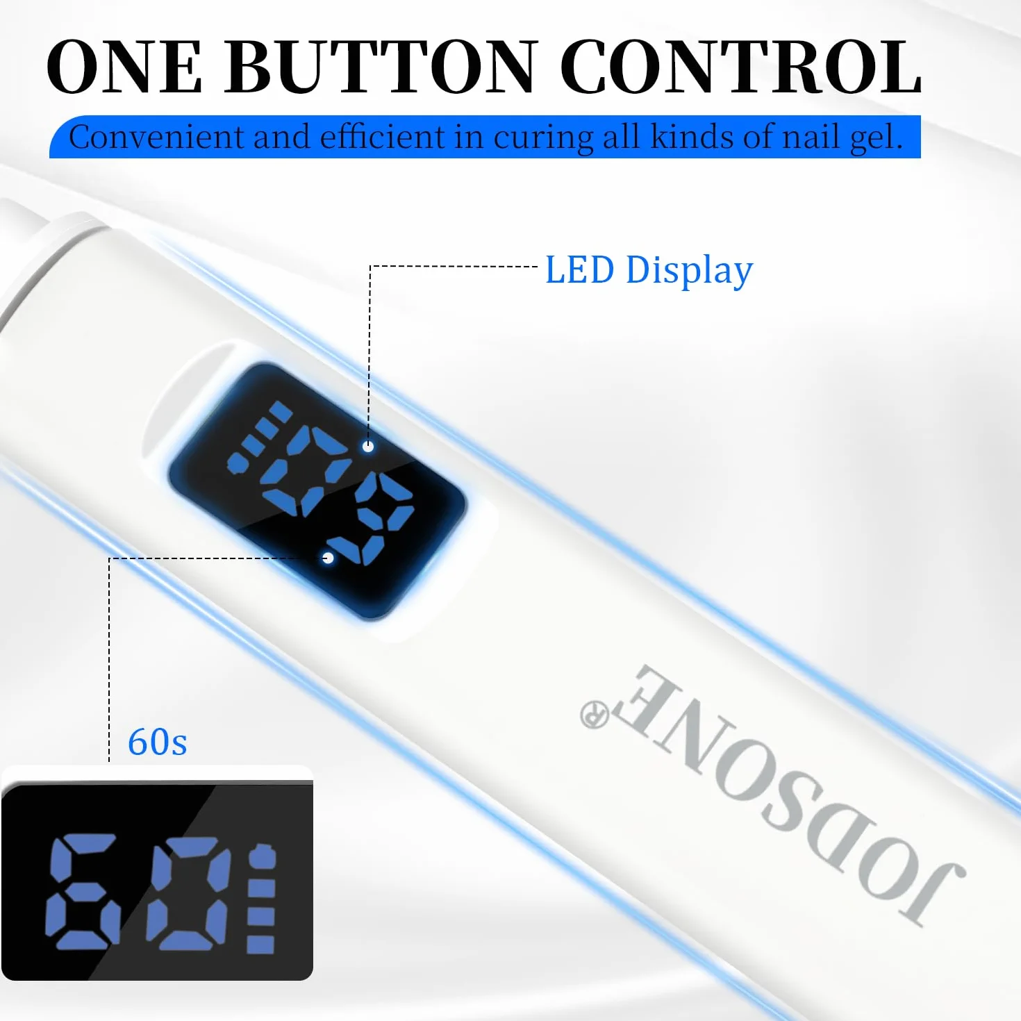 JODSONE Lampada UV per Unghie Portatile Piccola con Magnete e Display LCD - Lampada LED Ricaricabile Maniüre per Casa, Design Compatto e Maneggevole, Bianco