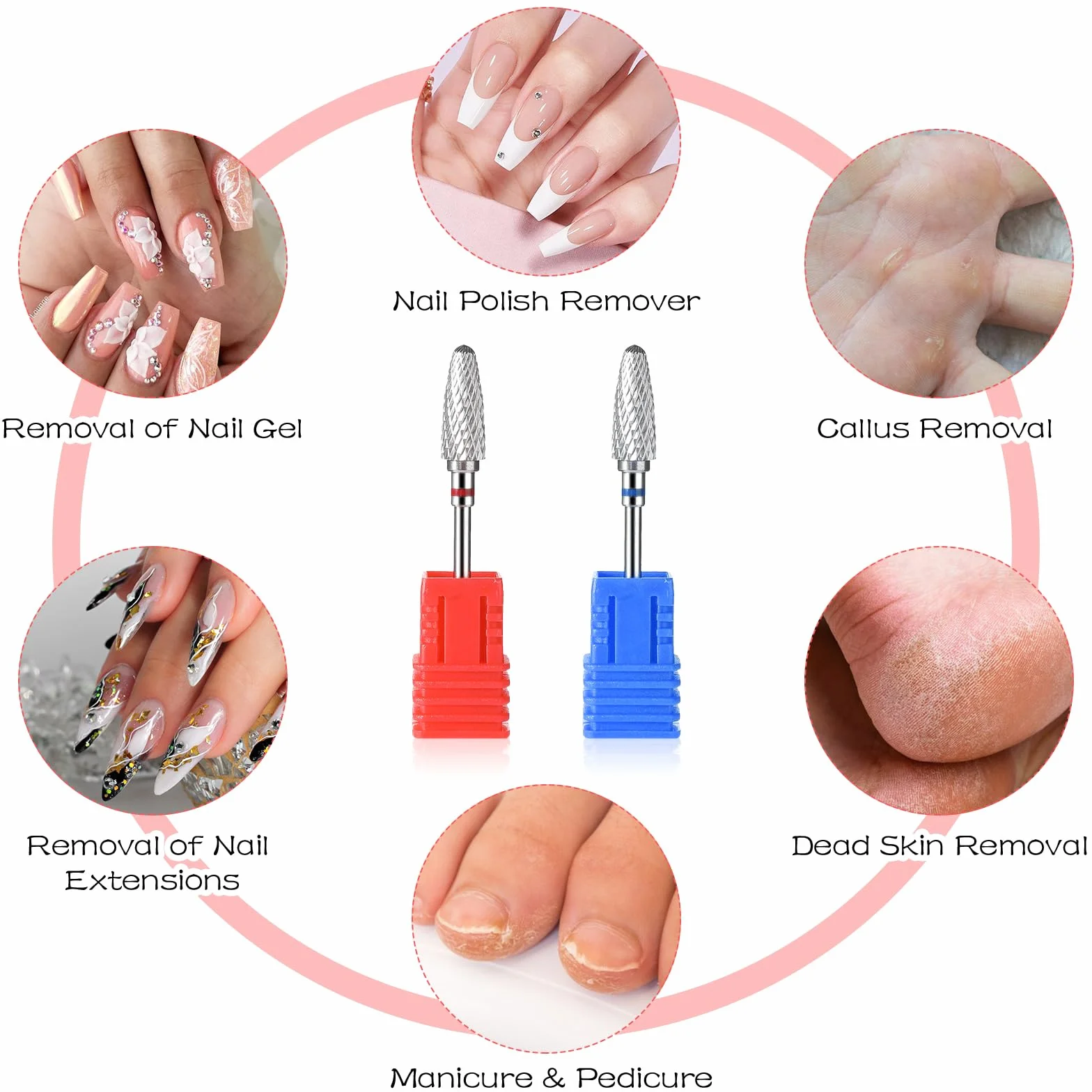 Gjinxi 2 punte per fresa per unghie in acciaio al tungsteno 3/32" lima per unghie gel acrilico manicure pedicure