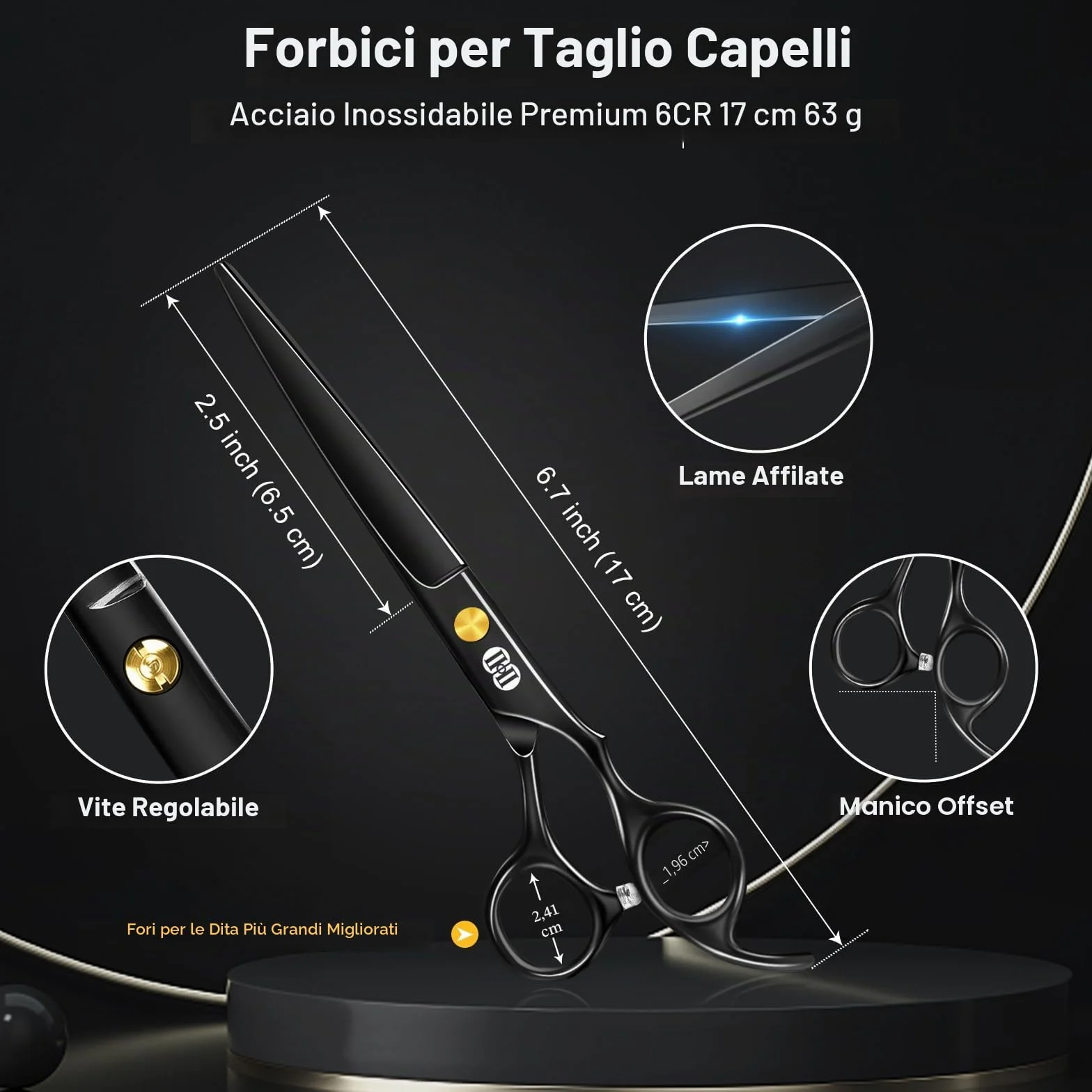 Forbici Parrucchiere Professionali 6,7 Pollici Taglio Capelli Barba Sfoltire Uomini Donne Salone Casa Nero
