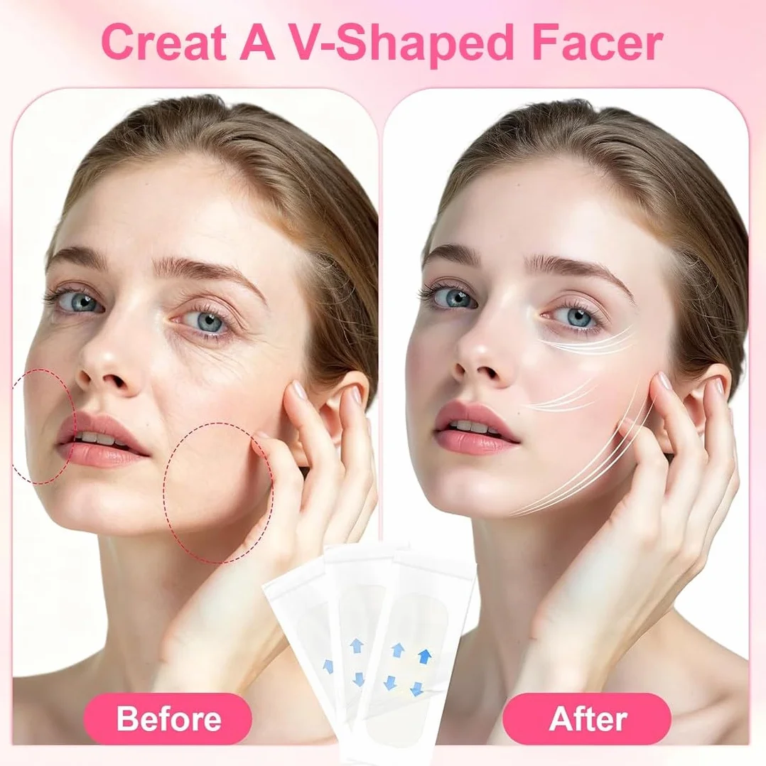 120 Pezzi Face Tape Viso Lifting, Cerotti Lifting Viso Invisible, Cerotti Antirughe for Doppio Mento, Rughe Nasolabiali e Fronte,Pelle Cadente