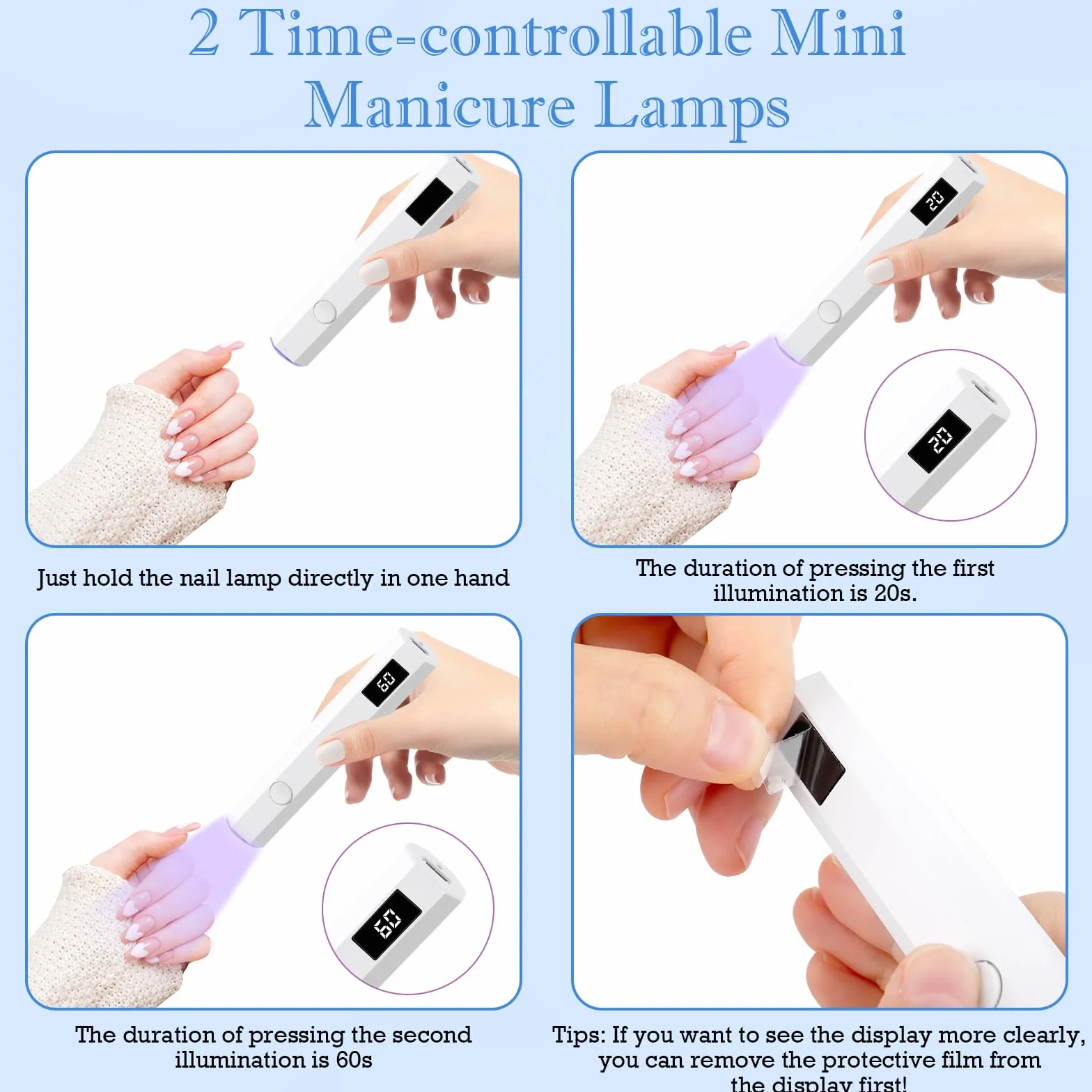 MXTIMWAN Lampada per unghie, UV portatile et ricaricabile, luce a mano per unghie in gel, con 2 timer 20/60S, per manicure, in resina di estensione del gel fai da te nail art bianco