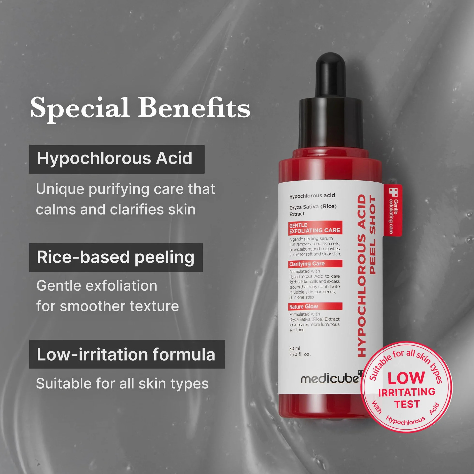 medicube Peel Shot with Hypochlorous Acid | Gentle Exfoliating Serum for Dead Skin Cells & Pores, Blackheads & Excess Sebum Control | Rice Extract, Panthenol for Hydrating & Smoothing Care | 2.7 fl.oz