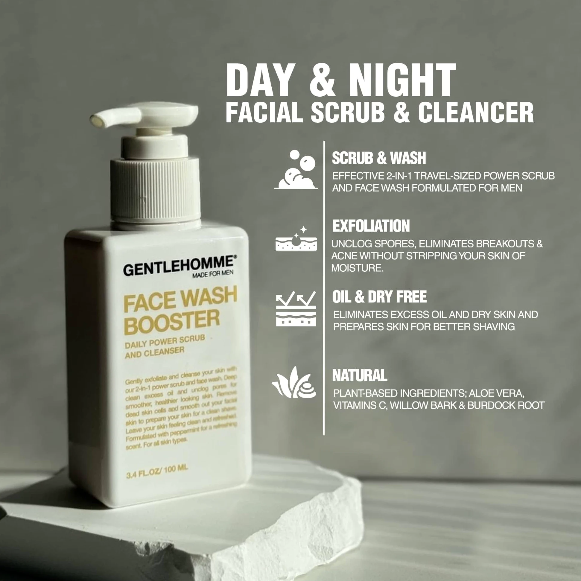 Gentlehomme - Detergente e scrub viso per uomo: detergente viso esfoliante quotidiano per uomo: ingredienti di origine vegetale