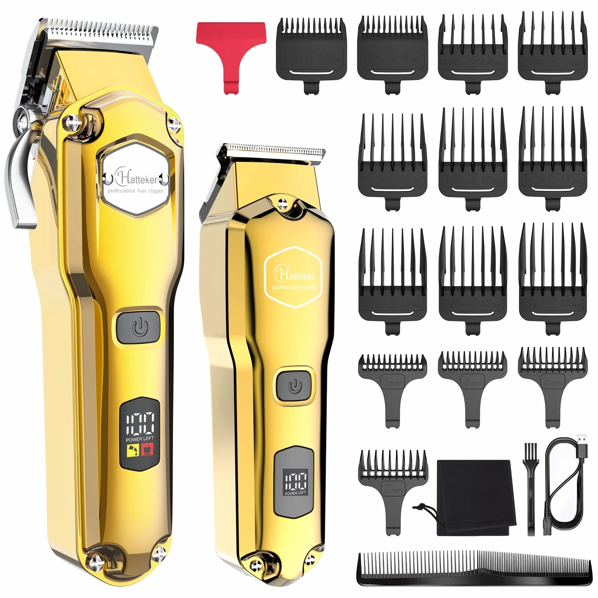 Hatteker Rasoio per capelli e tagliacapelli Kit per Uomo Tagliacapelli Tagliacapelli IPX7 Impermeabile Tagliacapelli Lama a T Tagliacapelli Professionale USB Ricaricabile (Oro)