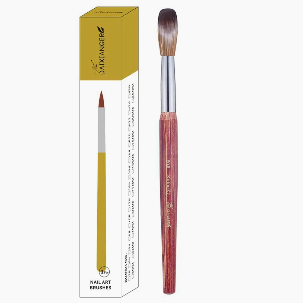 Kolinsky - Pennello per nail art in acrilico, misura 20, forma ovale, per applicazione acrilica, strumento professionale per manicure per extension e intaglio 3D, manico in legno rosso