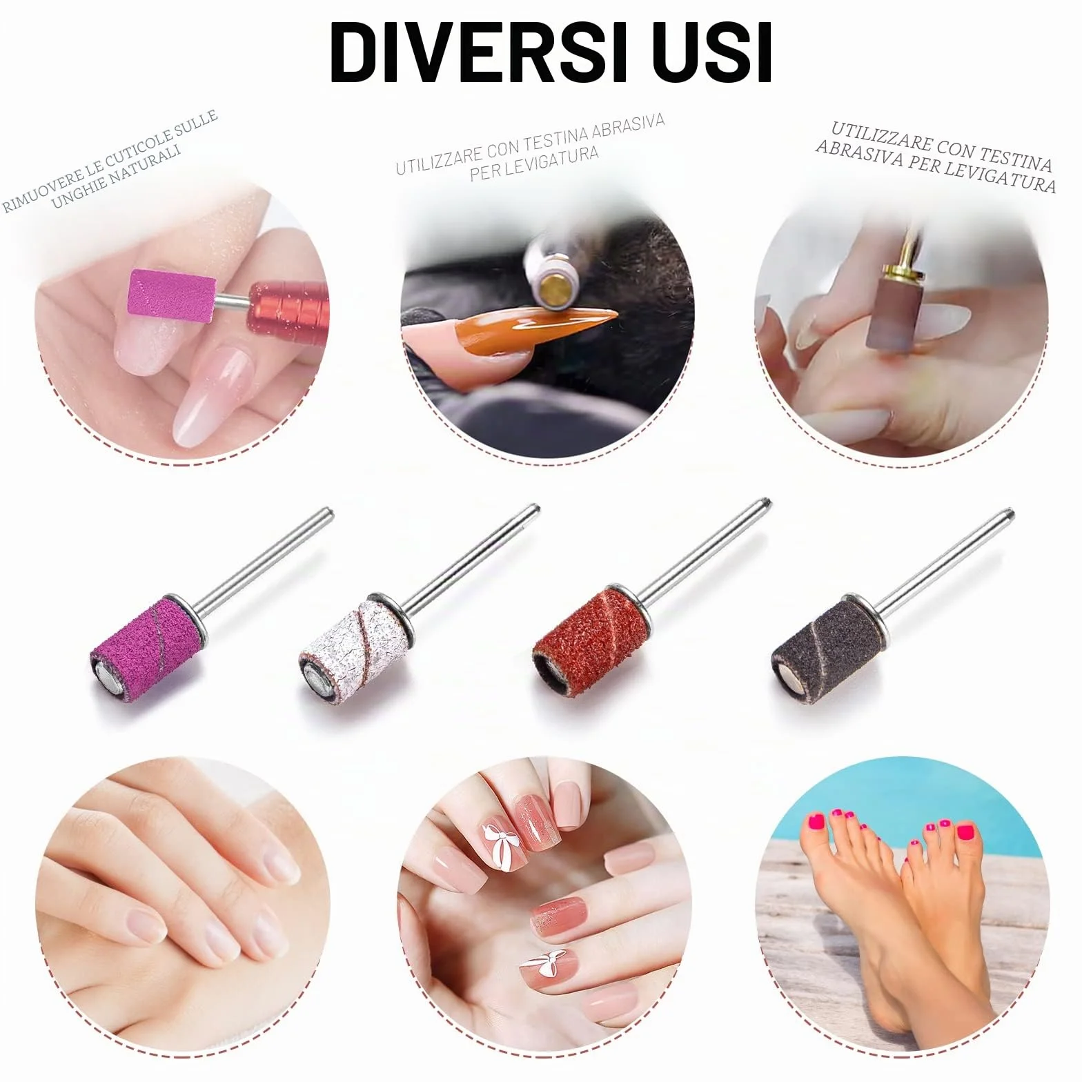 120 Pezzi Nastri Abrasivi Manicure, 80# 120# 180# 240# Levigatura Bande, Bande Abrasive con Punte per Fresa Unghie per Pedicure del Manicure del Trivello del Unghie Macchina