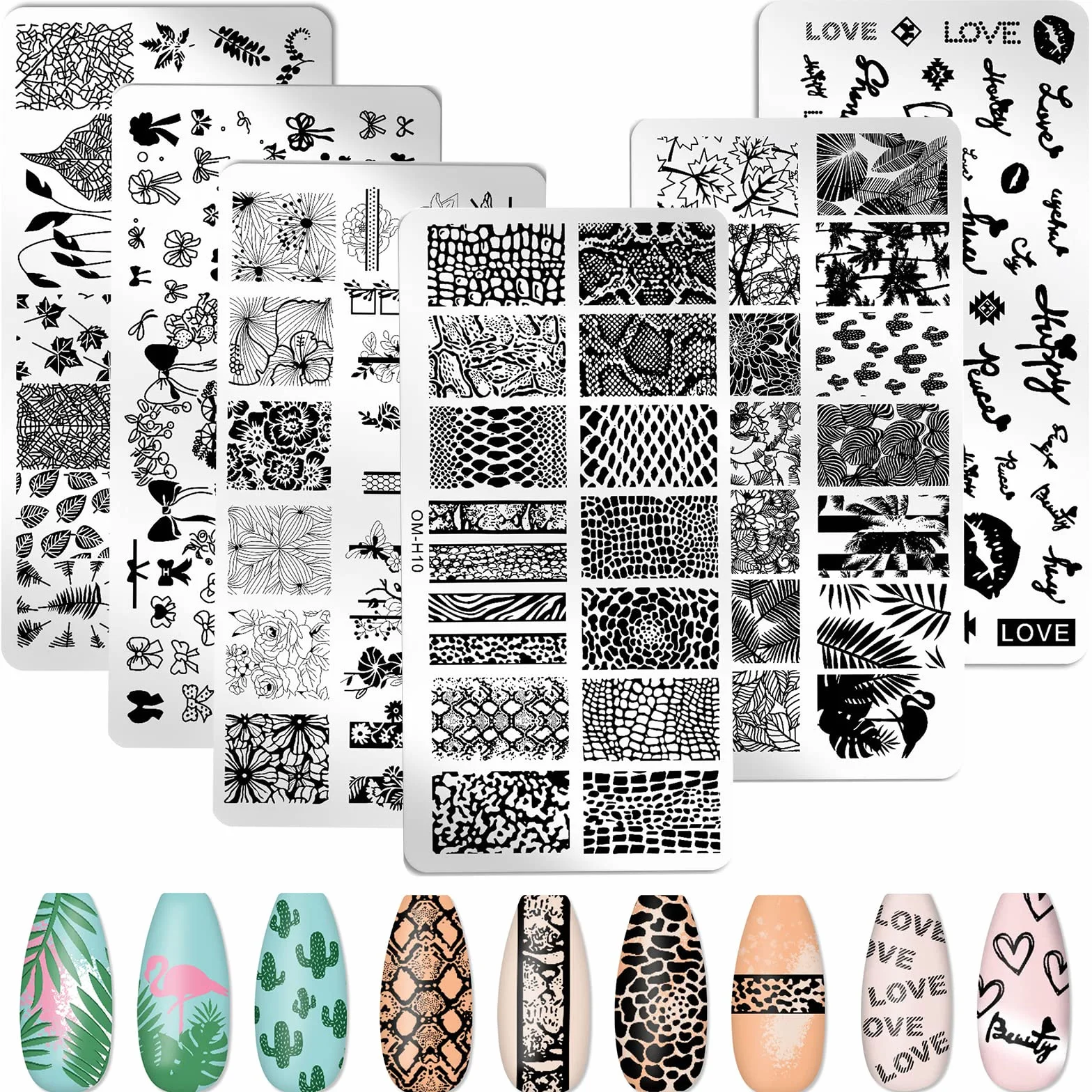 MWOOT 6 Pezzi Stamping Nail Art, Modelli Multipli per Stencil Unghie Nail Art, Unghie Piastre Manicure Nail Piastra, Unghie Timbro Scraper Piatti Templates per Decorazione Unghie