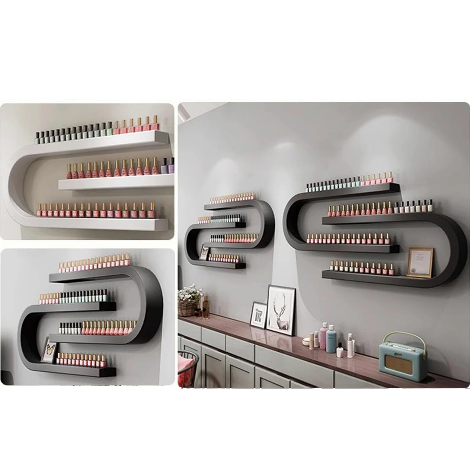 Scaffale Portasmalto a Forma di U, Organizer da Parete, Scaffale per Smalti, Vetrina per Cosmetici, Rossetti, Profumi, Vernici, Inchiostro per Tatuaggi, Olio Essenziale