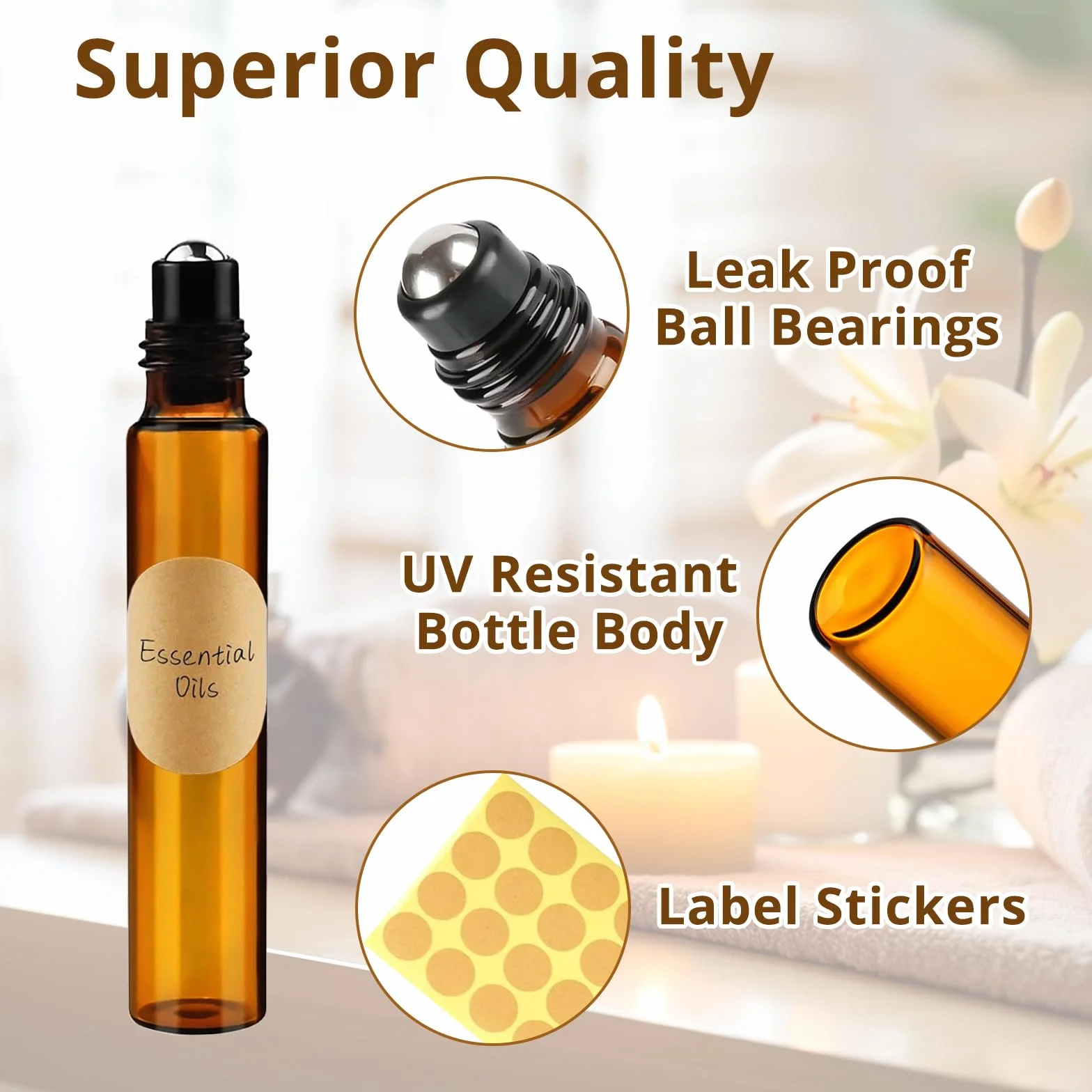 10 ml Marrone Bottiglie Vuote in Vetro, 10 Pezzi Bottiglie roll on per oli essenziali, Boccette Vetro con Sfera in Acciaio Inossidabile, per Aromaterapia, Profumi, Oli Essenziali e Cosmetici