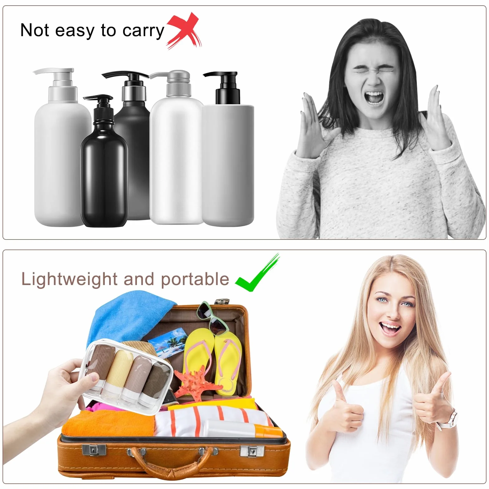 Newpop Contenitori da Viaggio Per Liquidi(4Pcs), Kit Bottigliette Aereo Prodotti Igiene Travel, 4 Pezzi Flaconi in Silicone 100 ml Set, Bagno Boccette Contenitore Bottiglie Shampoo da Viaggio