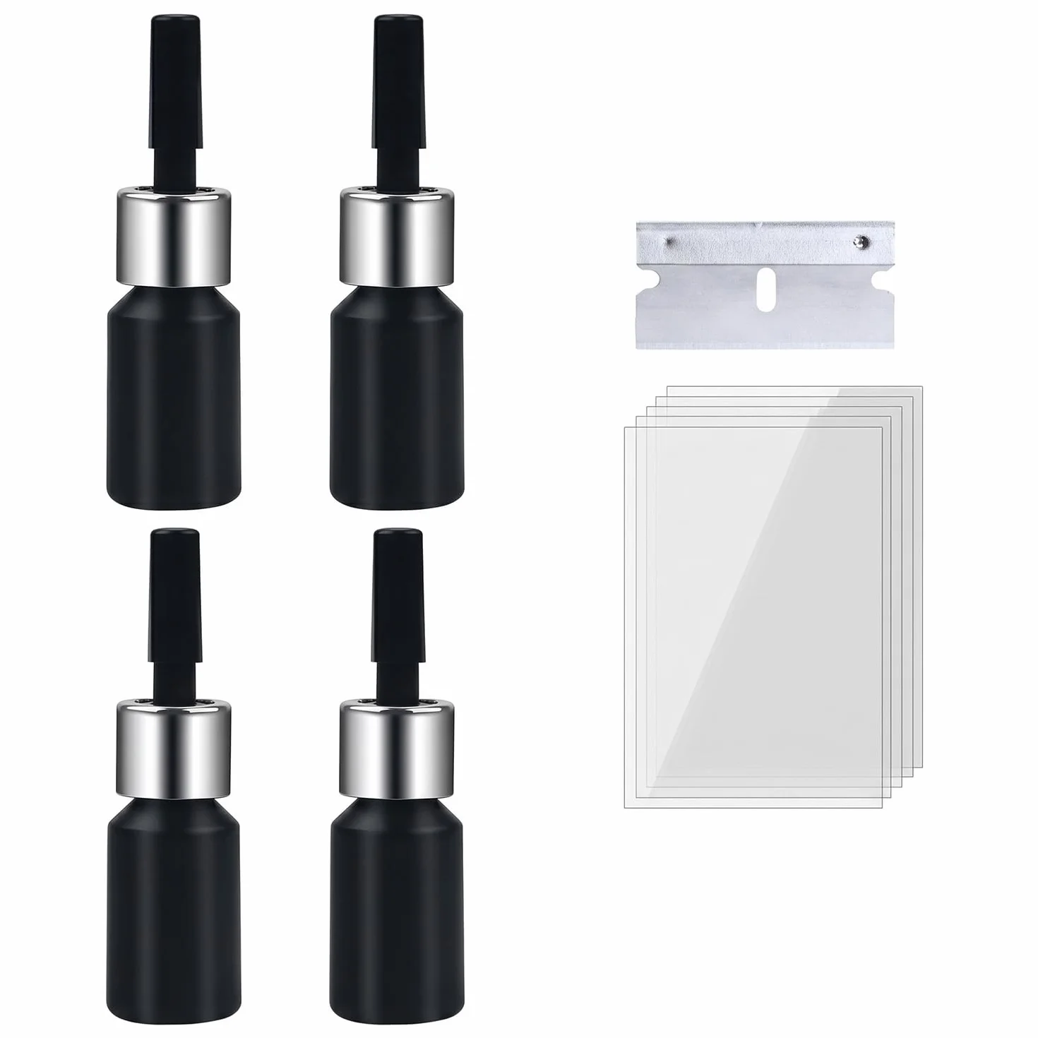 Kit Riparazione Parabrezza Auto 4 Pezzi Resina per Riparazione Cristalli con Pellicola Indurente e Lamette 4 x 3ml