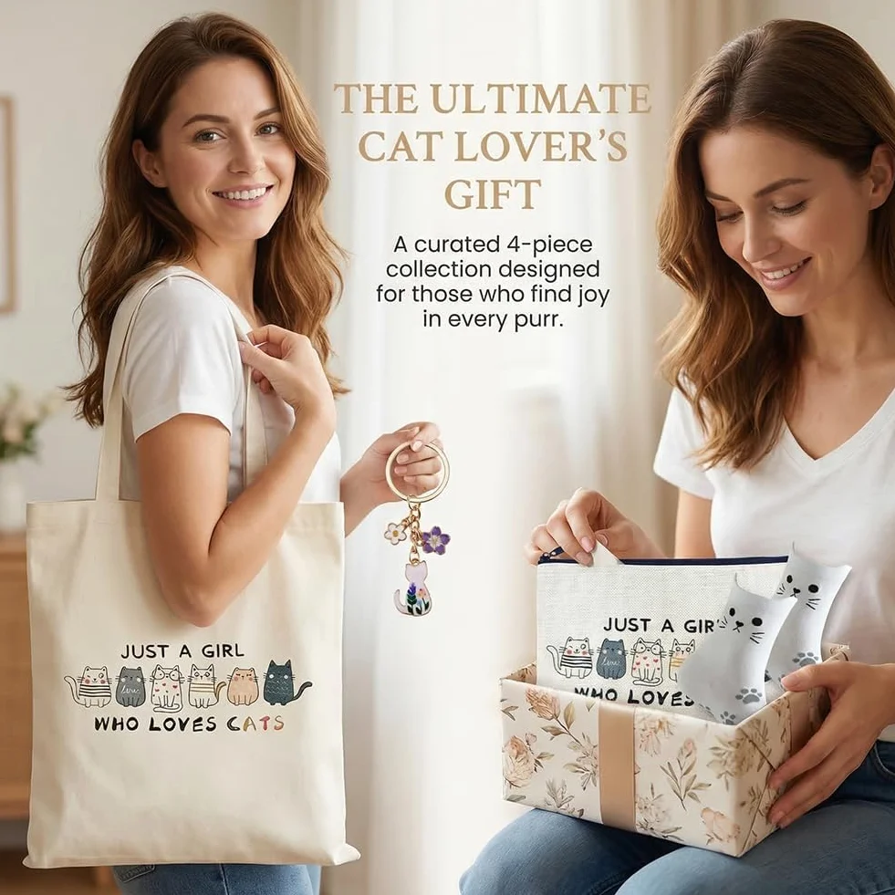 Set Regalo ：Borsa Tote Canvas, Borsetta per Trucco, Calzini & Braccialetto - Regalo per Donne, Ragazze