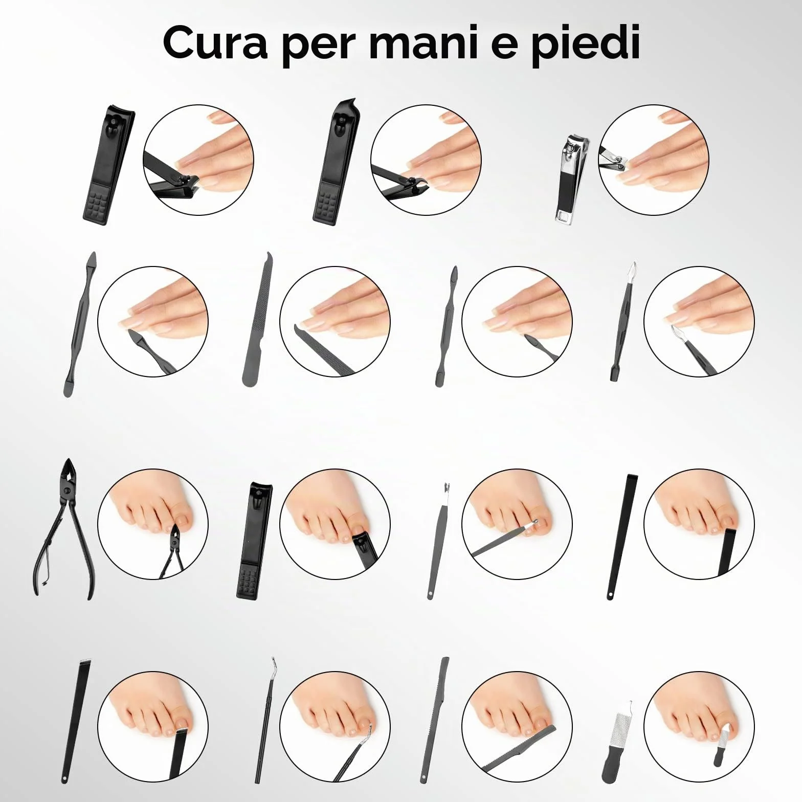 Set Manicure Professionale 26 Pezzi Tagliaunghie Pedicure Donna Uomo Nero