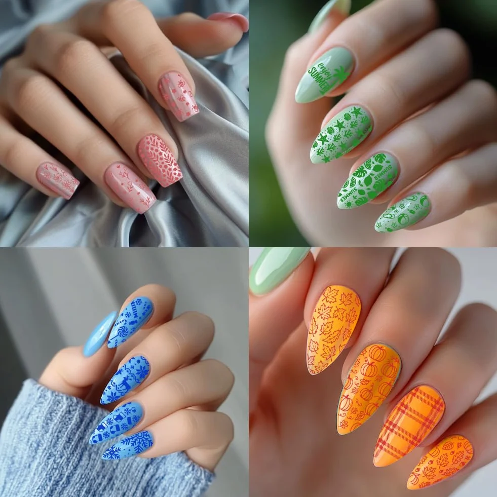 PH PandaHall 4pz Modelli Artistici per Nail Art Primavera Estate Autunno Inverno Piastra per Unghie Stagione Piastre per Immagini In Acciaio Inossidabile Strumenti per Donna Manicure Salone
