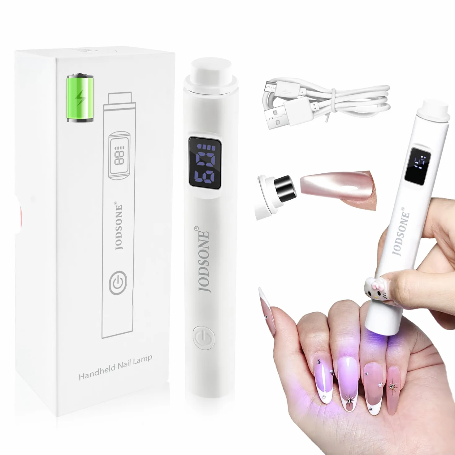JODSONE Lampada UV per Unghie Portatile Piccola con Magnete e Display LCD - Lampada LED Ricaricabile Maniüre per Casa, Design Compatto e Maneggevole, Bianco
