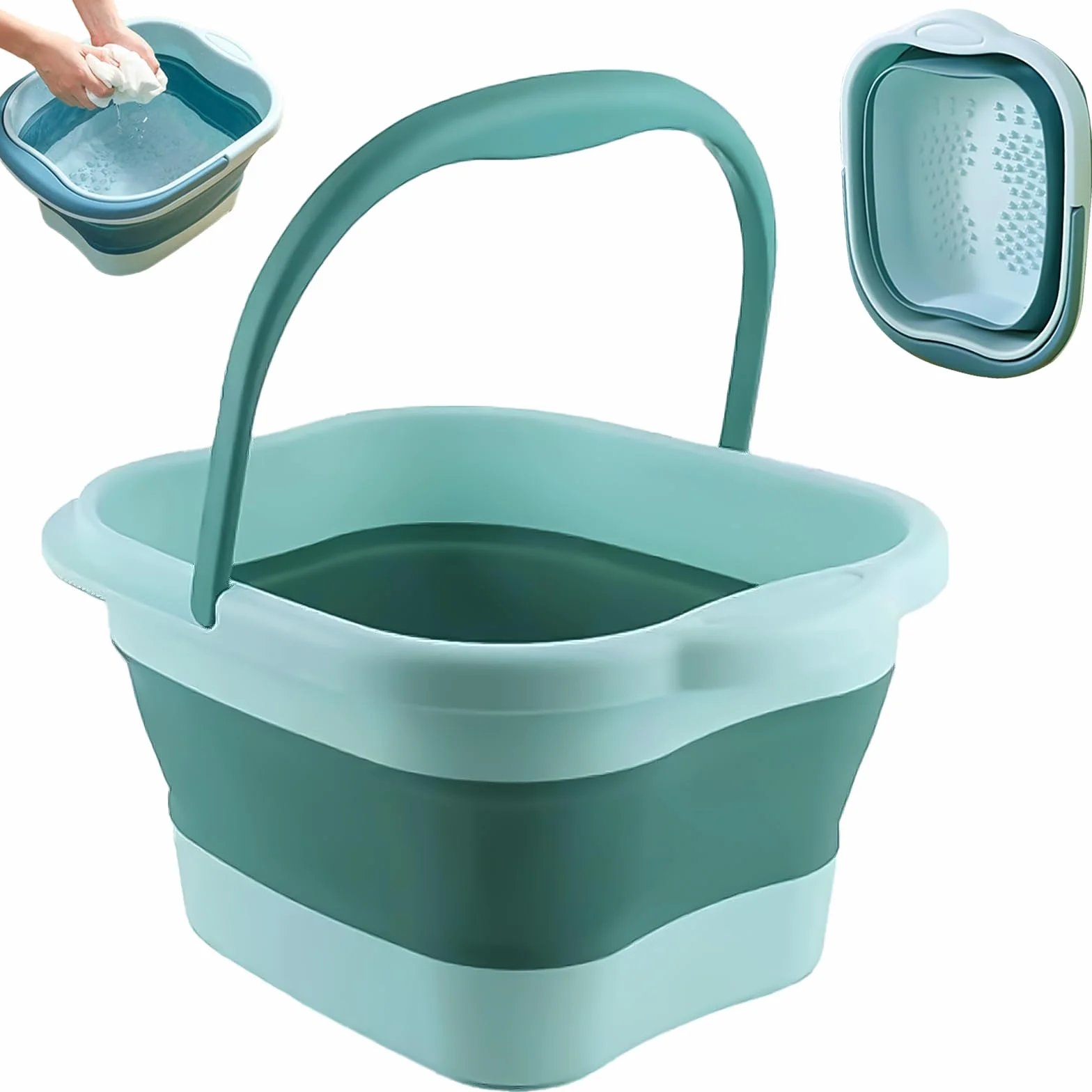 Pediluvio Pieghevole,Vleuexe Bacinella Pieghevole Pediluvio Piedi,Vasca Pedicure,Vaschetta Pedicure, Maniglia di Trasporto,Pediluvio Idromassaggio Piedi Portatile Pieghevole,Lavaggio Auto,Verde chiaro