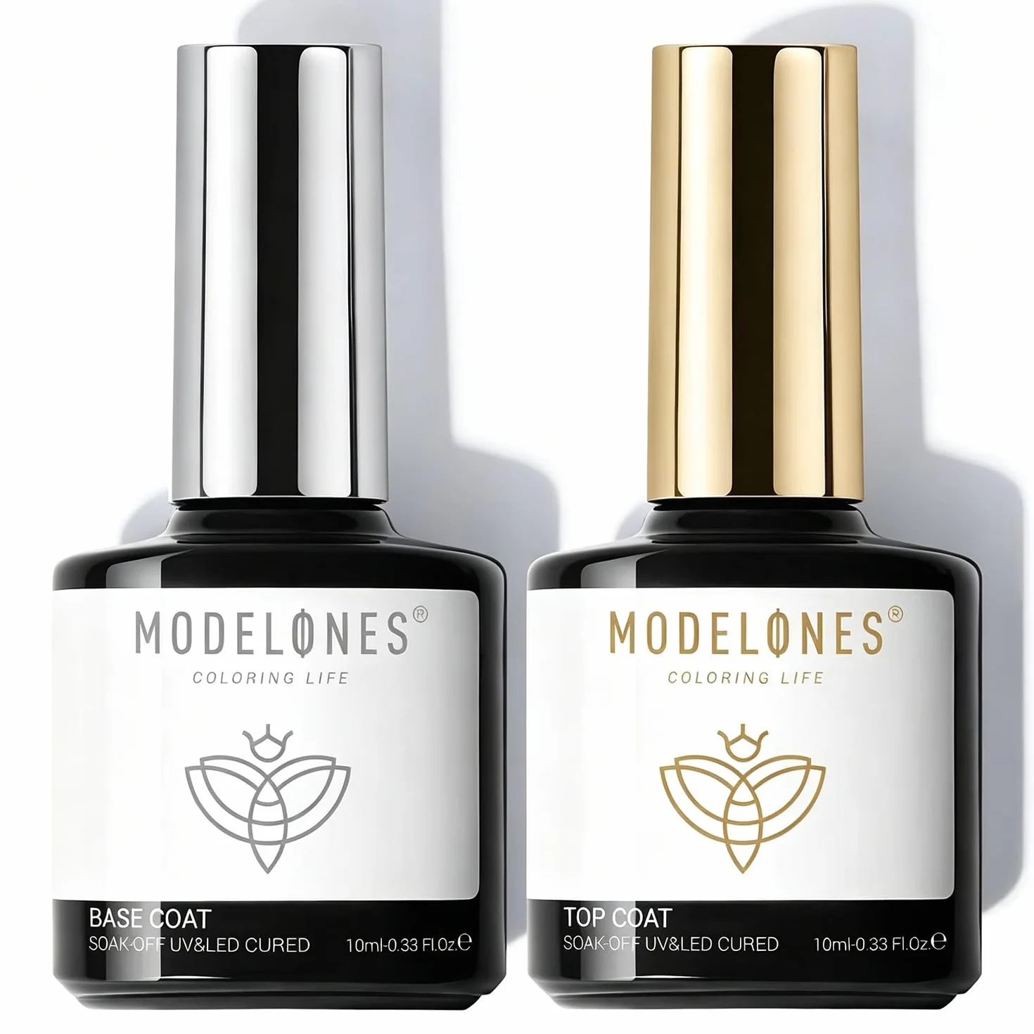Modelones Base e Top Coat Semipermanente per Unghie 2 x 10ml Soak Off UV LED Manicure Kit