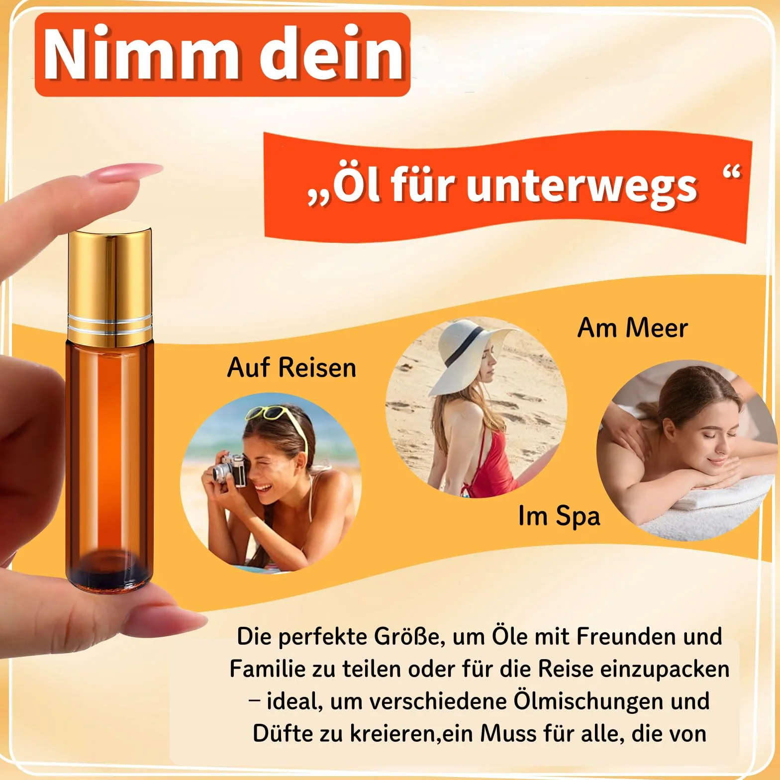50 bottiglie Roll-On da 10 ml, in vetro ambra, ricaricabili, con sfera in acciaio inox, per oli essenziali, profumi e cosmetici, inclusi 5 tramoggia