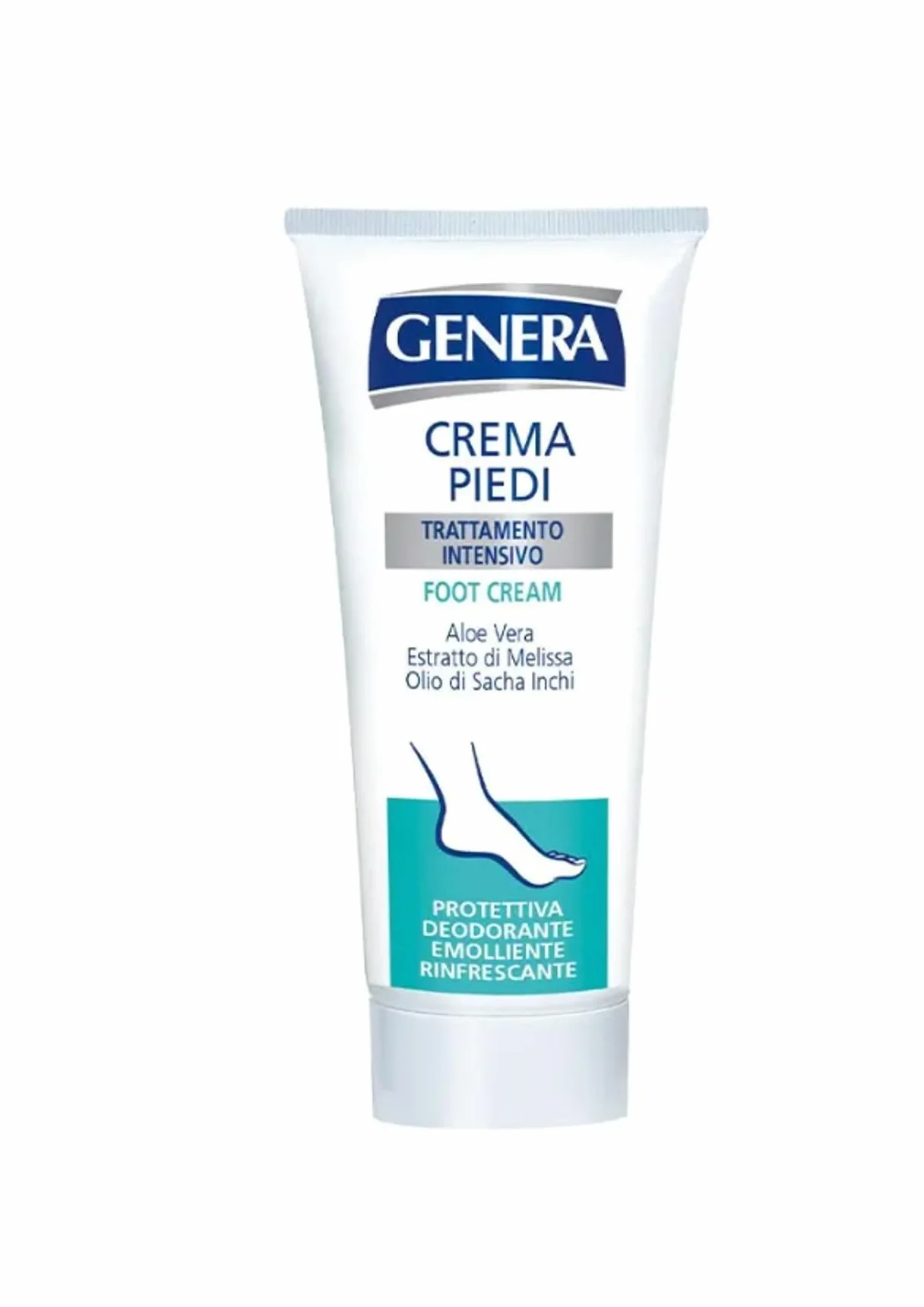 GENERA - CREMA PIEDI FEET CREAM TRATTAMENTO INTENSIVO CON ALOE VERA ESTRATTO DI MELISSA OLIO DI SACHA INCHI PROTETTIVA DEODORANTE EMOLLIENTE - TUBO 100 ML