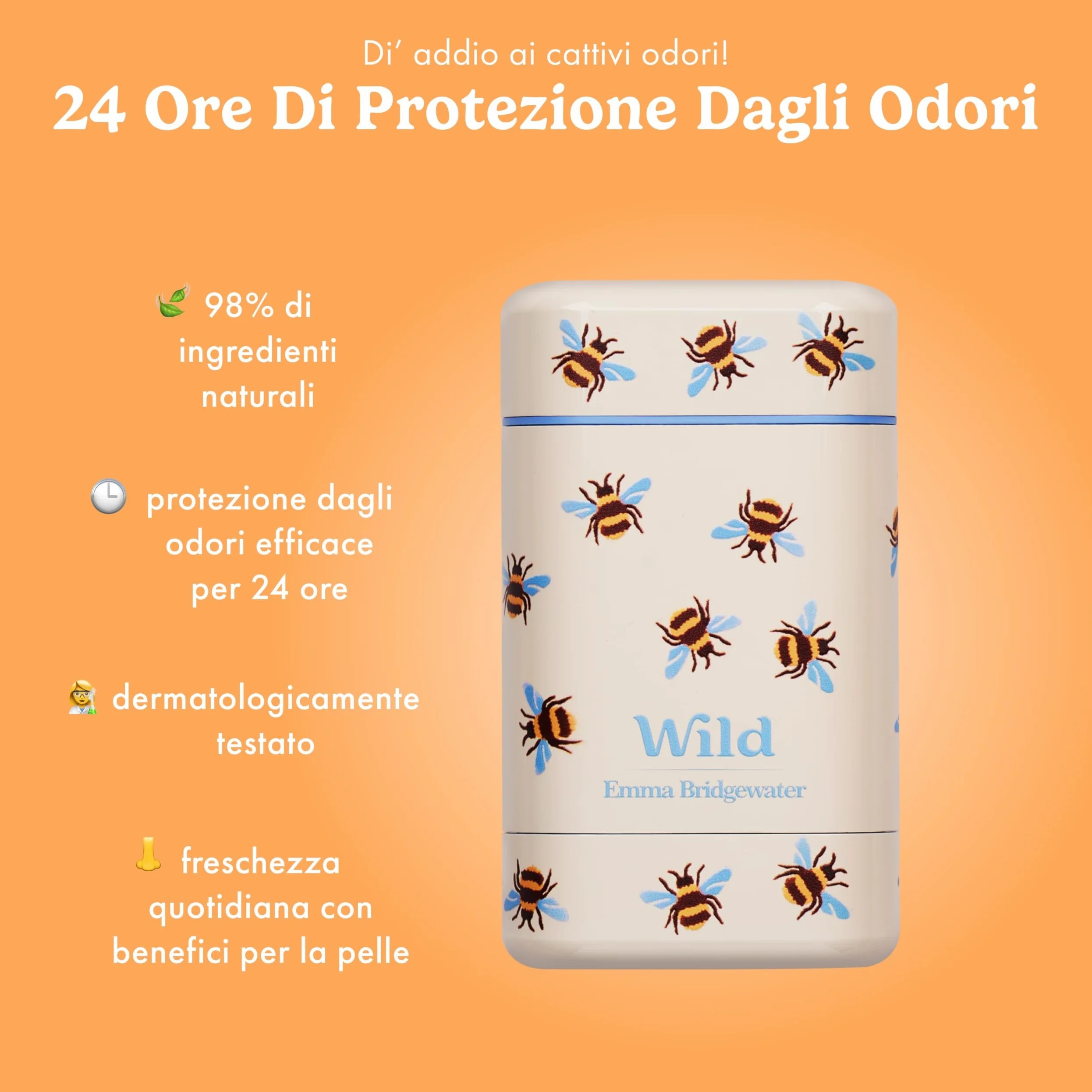 Starter pack deodorante naturale ricaricabile Wild 0% alluminio - Contenitore stampa Api e 5 ricariche da 40g con varie fragranze fresche - 24h di protezione dagli odori -Vegano e delicato sulla pelle