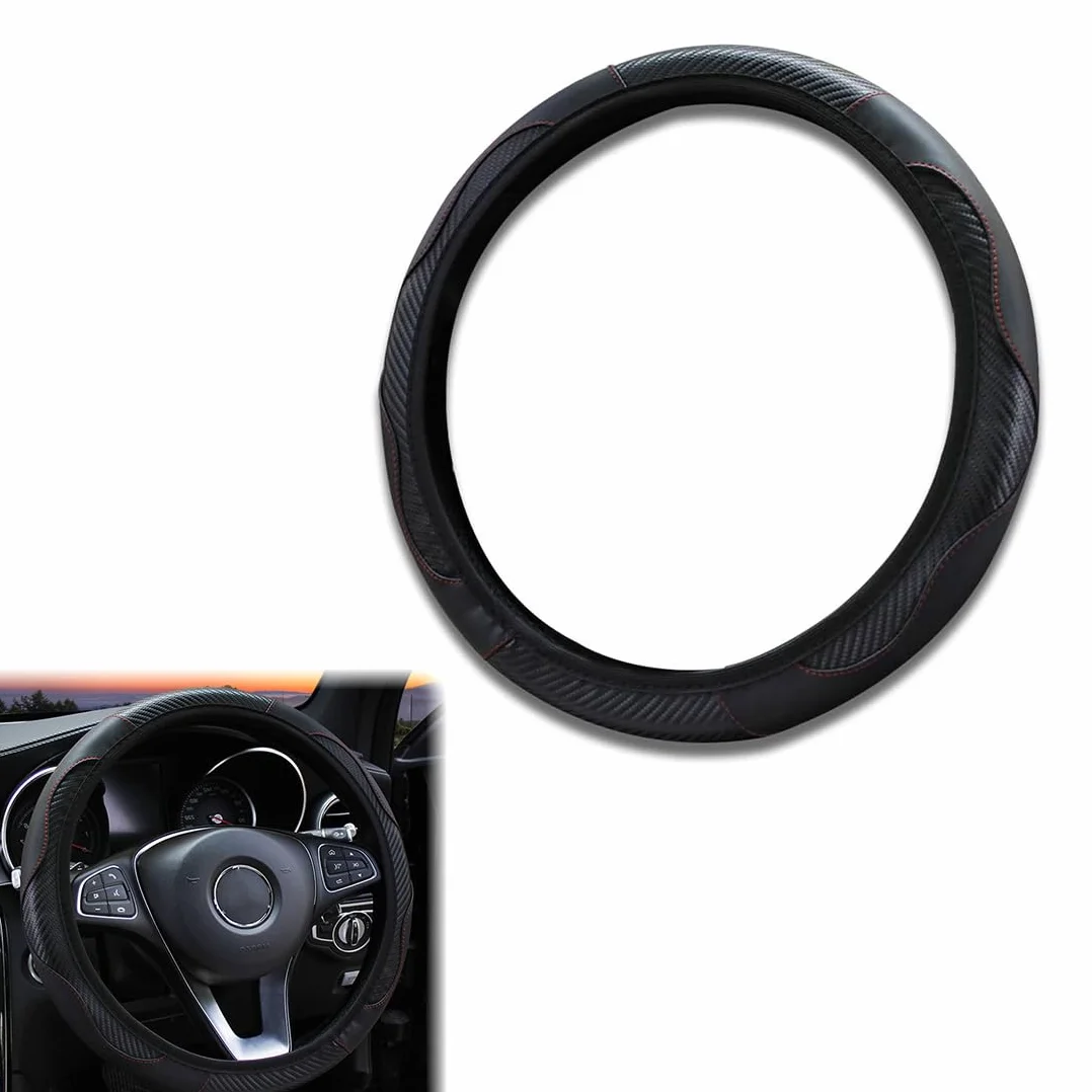 Coprivolante in Pelle Elastica Antiscivolo per Auto, Universale Nero PU Traspirante