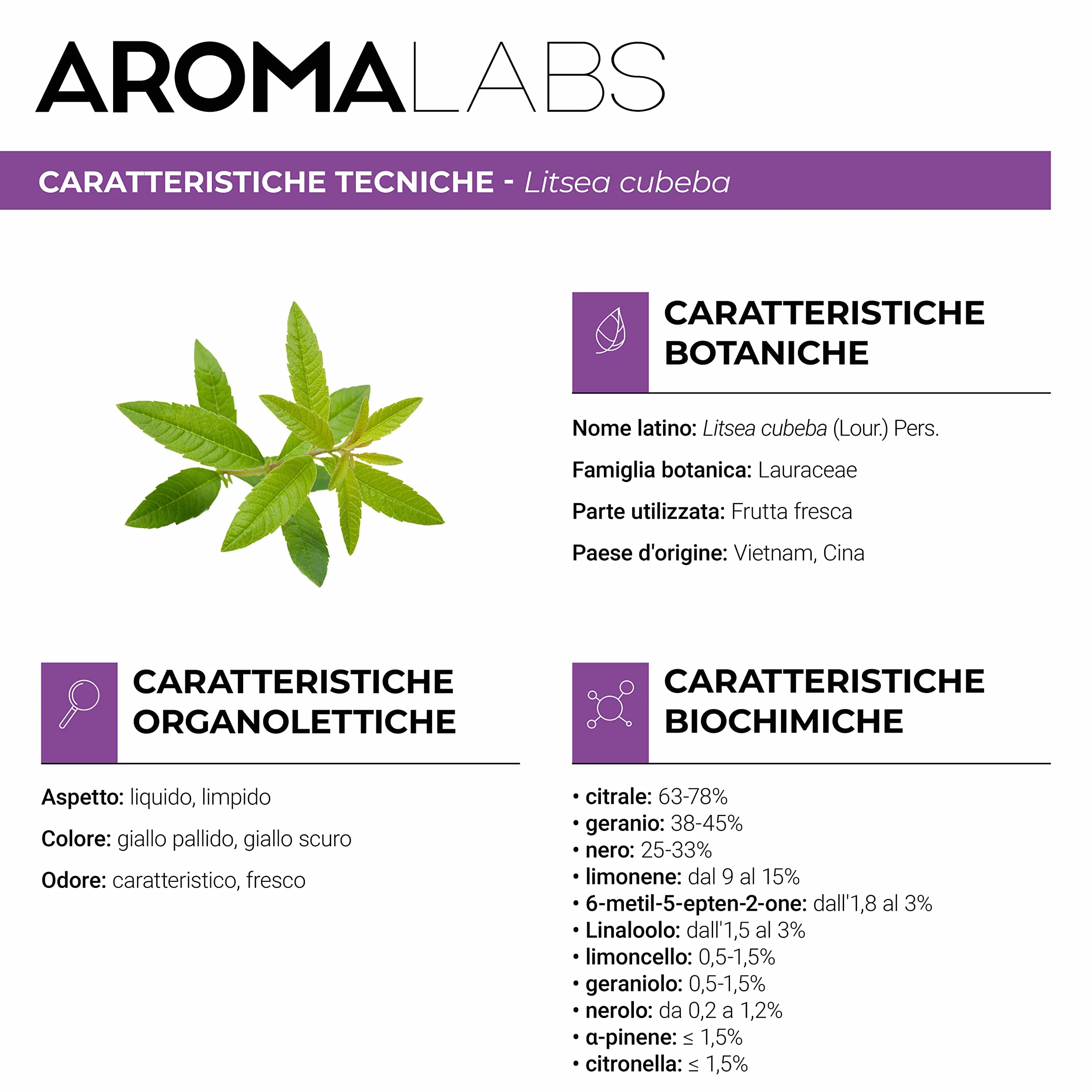 Olio Essenziale Chemiotipizzato Verbena Esotica BIO 30 mL Aroma Labs