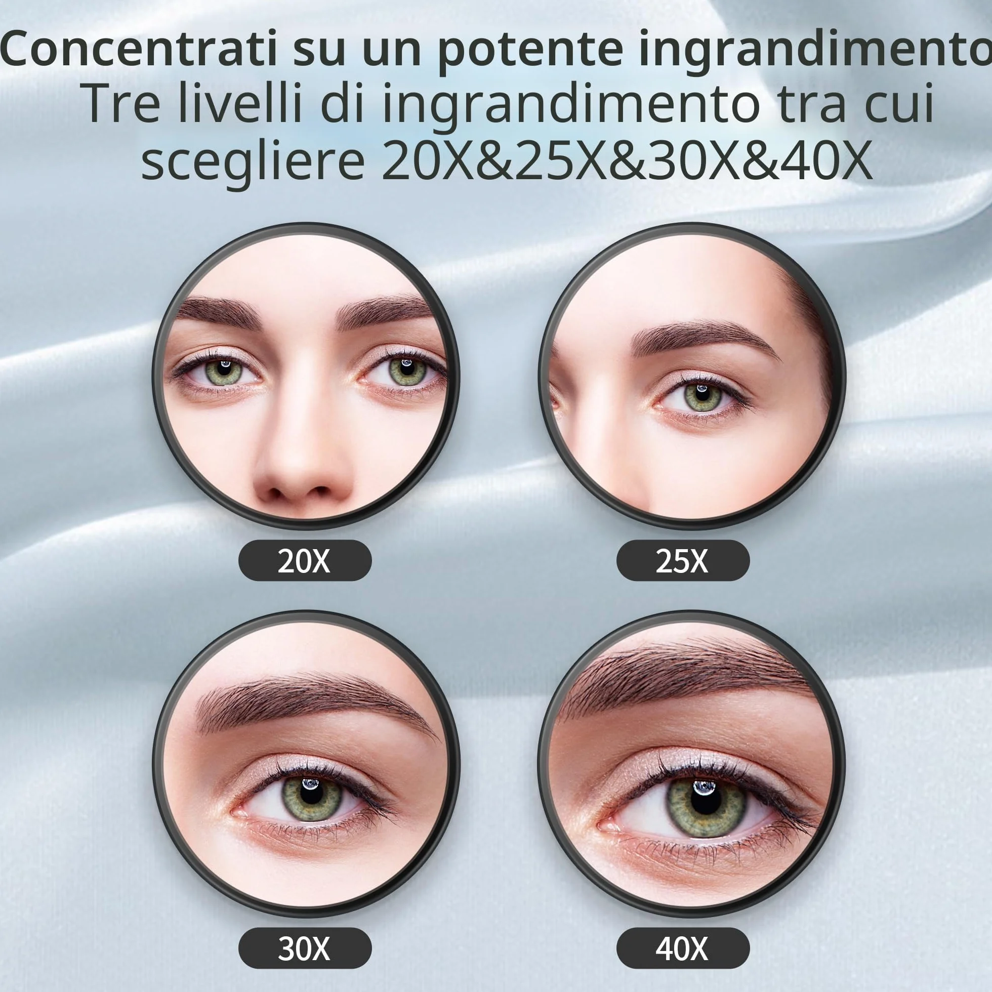 MIYADIVA Specchio ingrandimento 40x rotondo 8,9 cm ventosa pinzette acciaio inox trucco barba viaggio