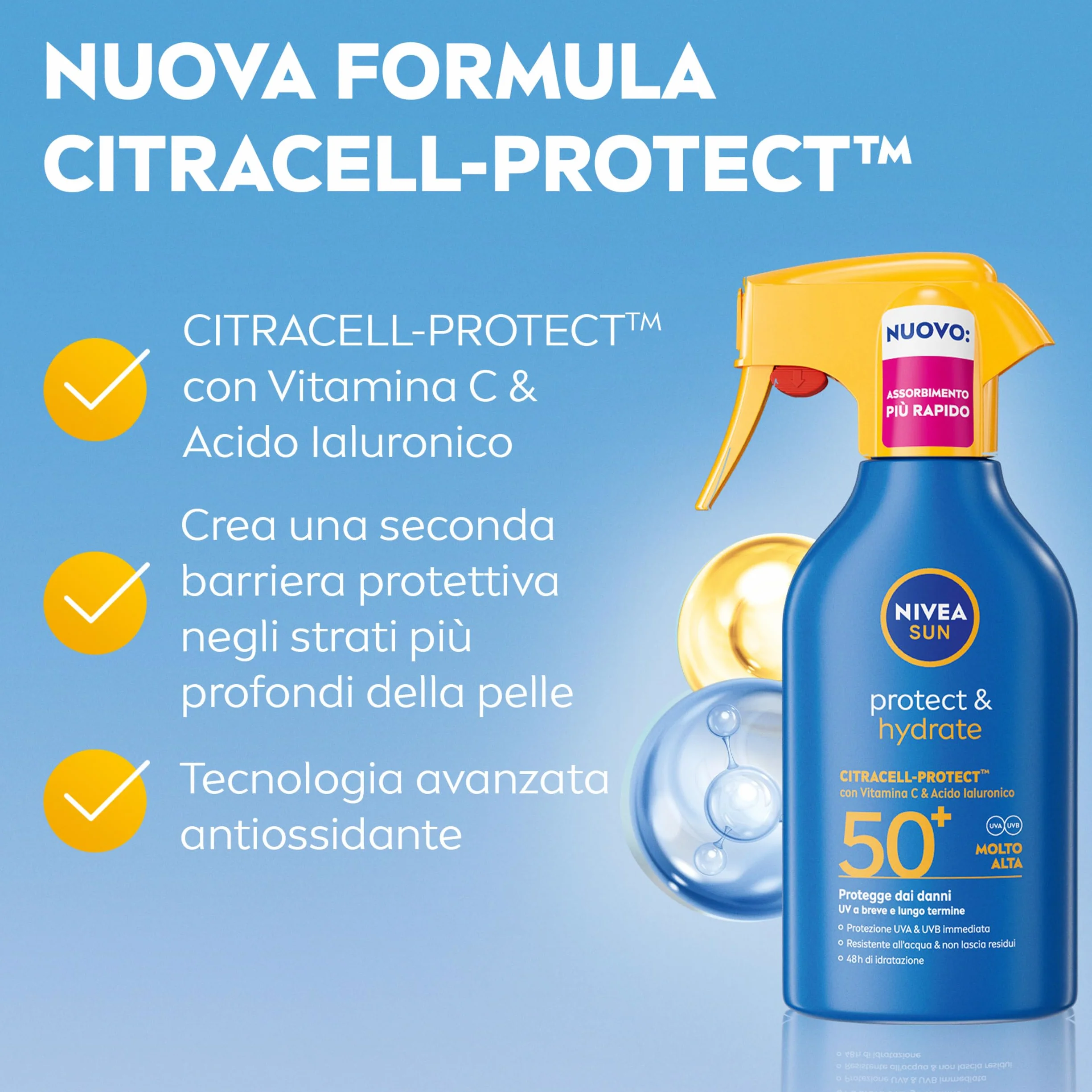 NIVEA SUN Protect & Hydrate Maxi Spray Solare SPF 50+ 270 ml Crema Solare 50 Spray Idratante 48h Ad Assorbimento Rapido