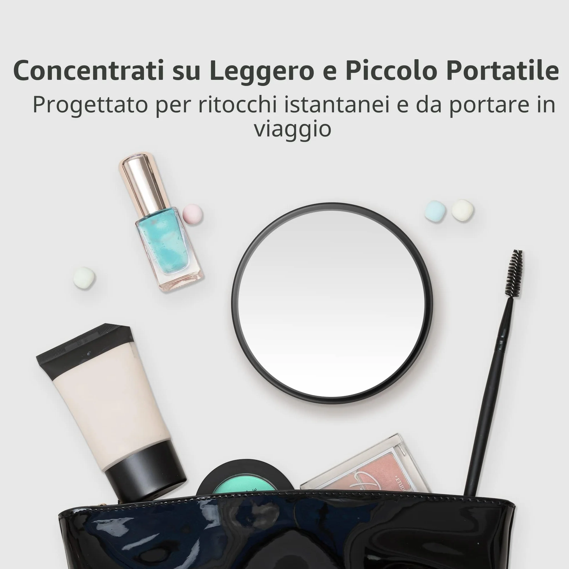 MIYADIVA Specchio ingrandimento 40x rotondo 8,9 cm ventosa pinzette acciaio inox trucco barba viaggio