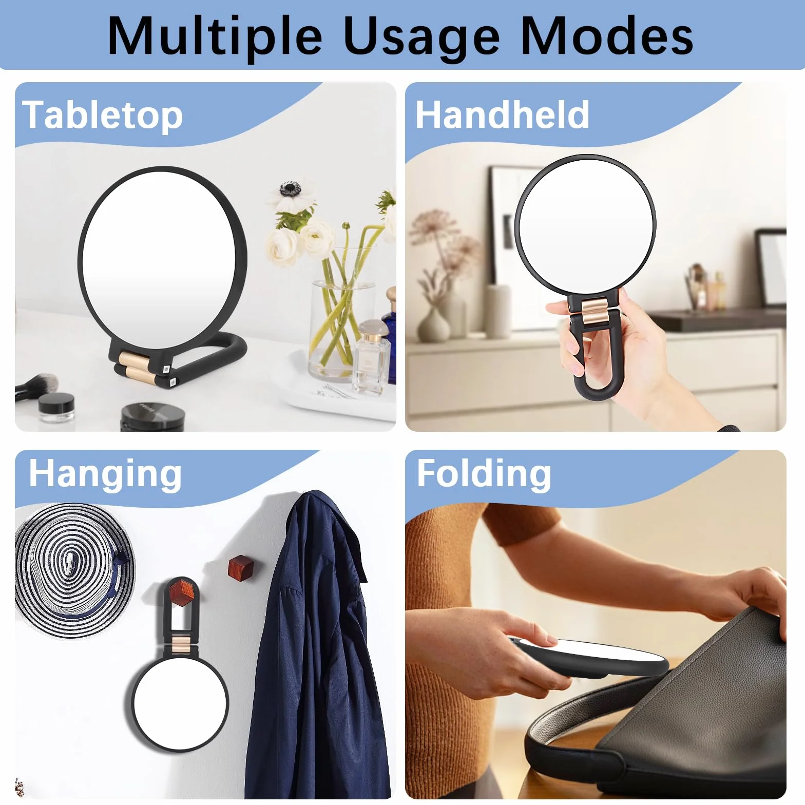 VMUTGA Specchio Ingrandimento Bilaterale 30x/1x, Specchio da Mano, da Tavolo e da Parete, Comodo Specchio Pieghevole da Viaggio per Cosmetici, con Pinzette
