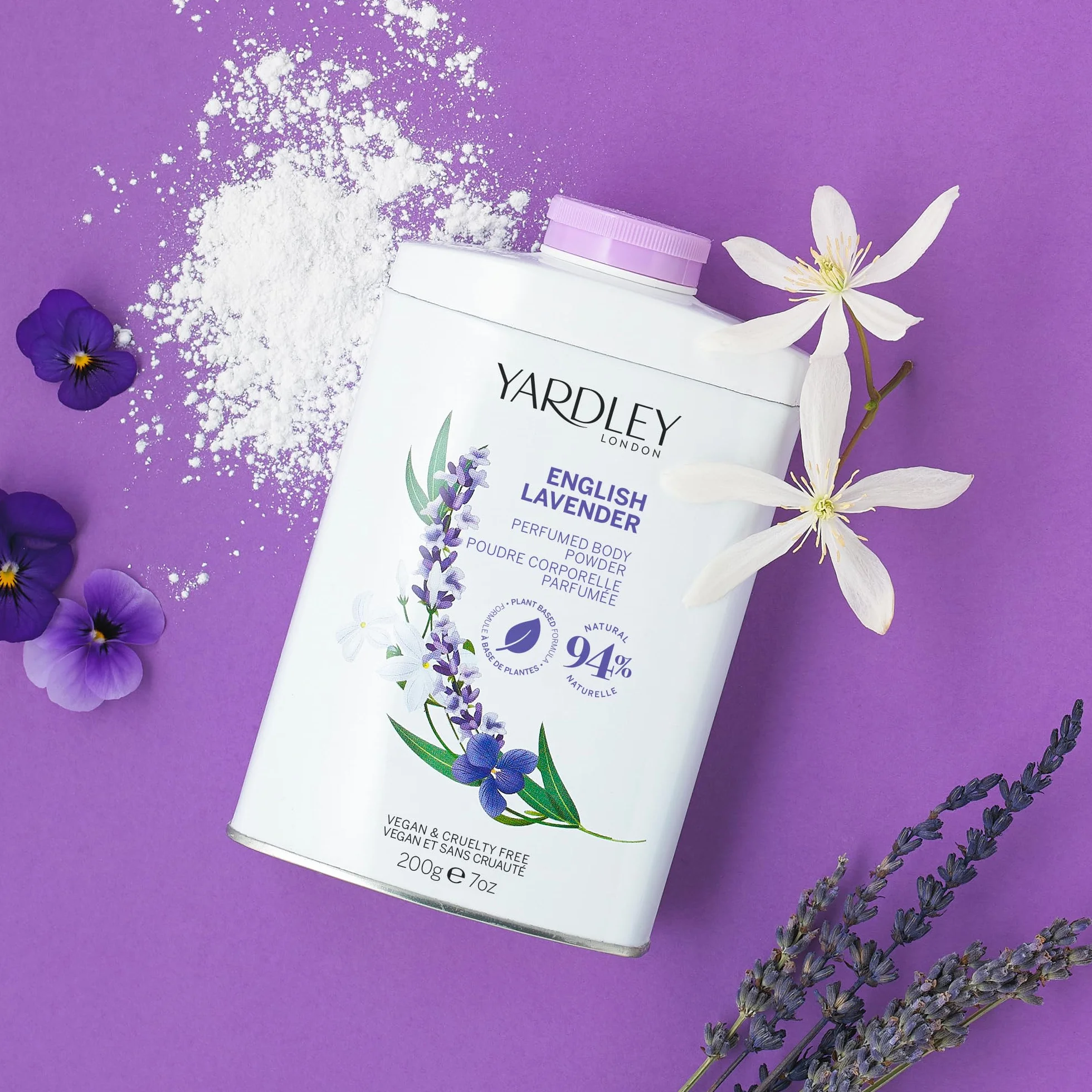 Yardley London Polvere per il corpo profumata alla lavanda inglese, talco per donne che aiuta a combattere odori e abrasioni, polvere per il corpo lavanda inglese 200 g