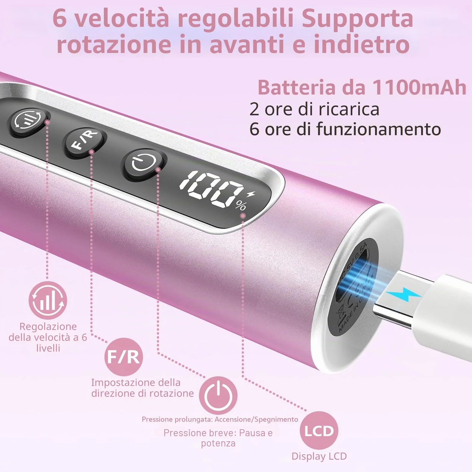 Profesjonalna Fresa do Paznokci 45000 obr/min Bezprzewodowa Elektryczna Pilnik 6 Prędkości Zestaw 12 Akcesoriów