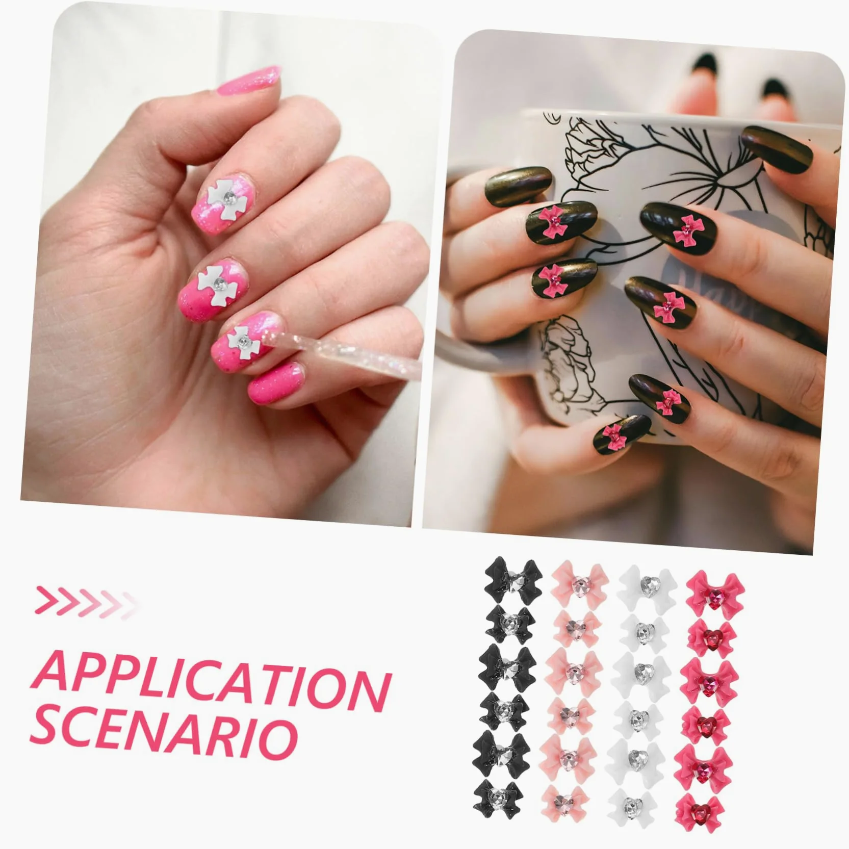 SHERCHPRY 4 Set Accessori Per Chiodi Rosa Ciondoli Per Unghie Con Strass 3d Gioielli Per Unghie Decorazione Di Nail Art Ciondolo Guidato Carino Cristallo Di 40 Pezzi*4