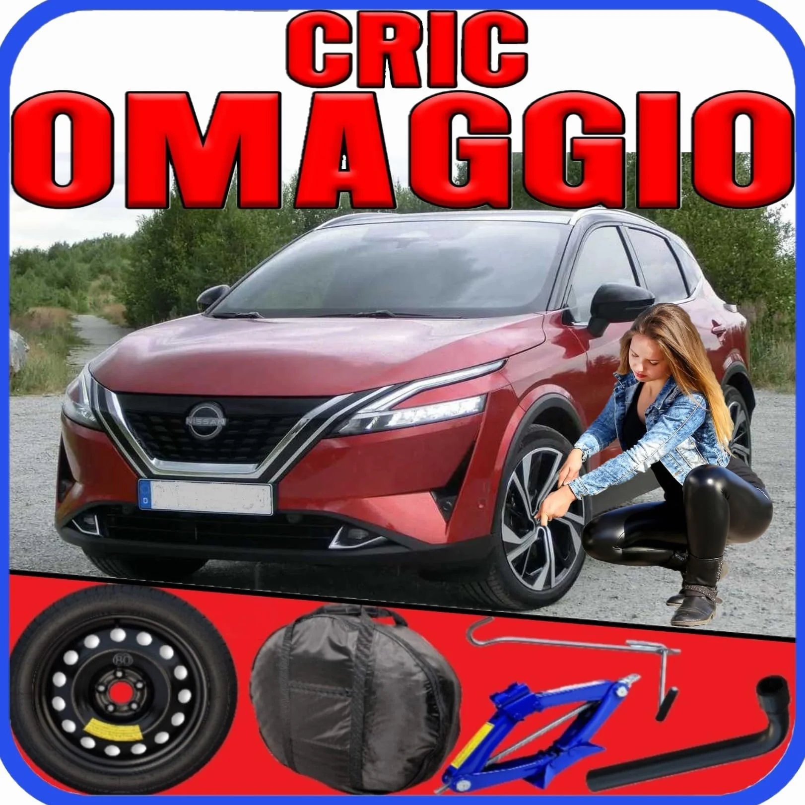 Ruotino Di Scorta Per Nissan Qashqai J12 5 Fori Gomma 125/80 R17 2021-2024 Con Kit Cric Chiave Sacca