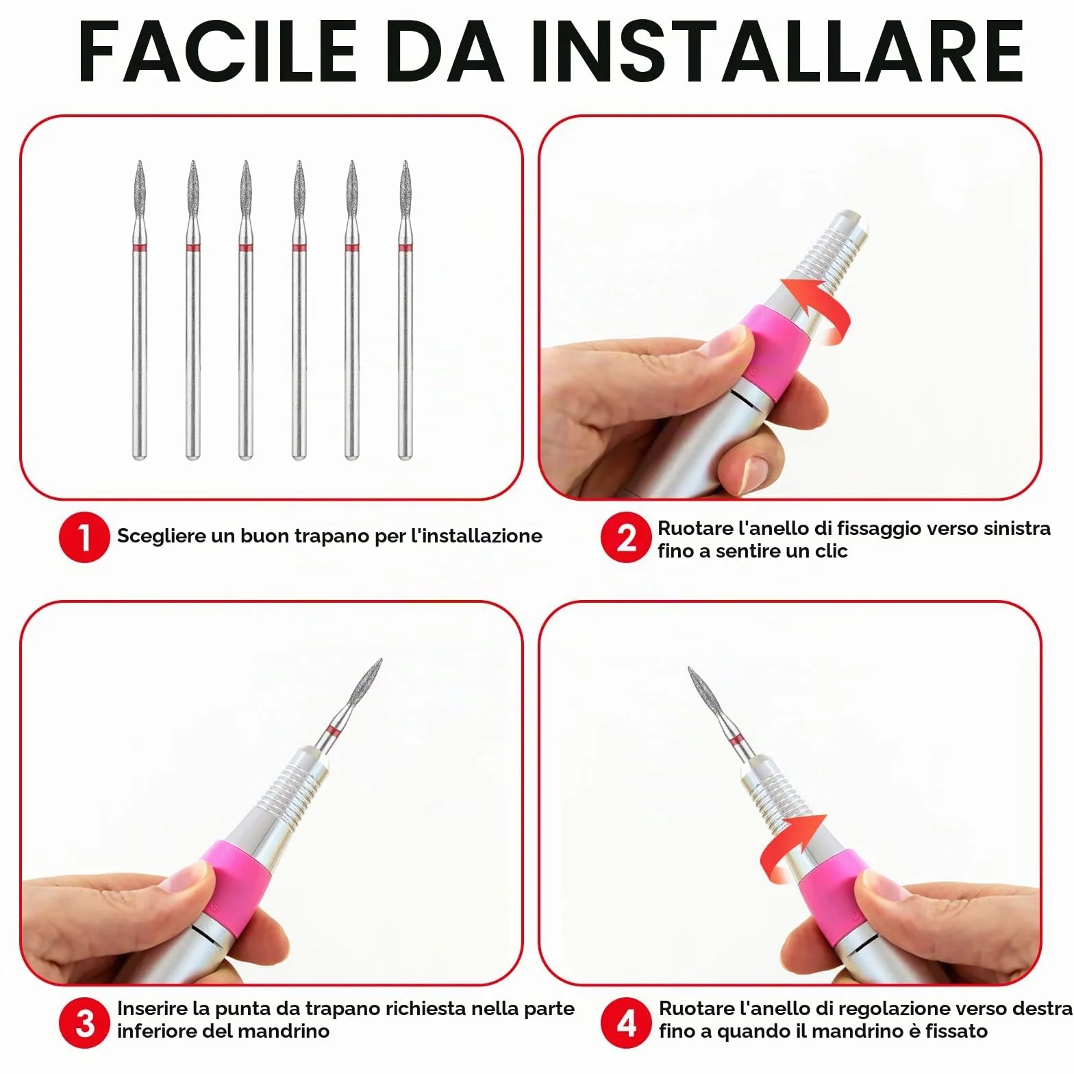 Sibba Set Punte Trapano Cuticole Acciaio Inossidabile Custodia Manicure Pedicure Diamantato Lucidatura Teste Macinazione Strumenti Metallo Professionale Rimozione Metallo Duro Unghie