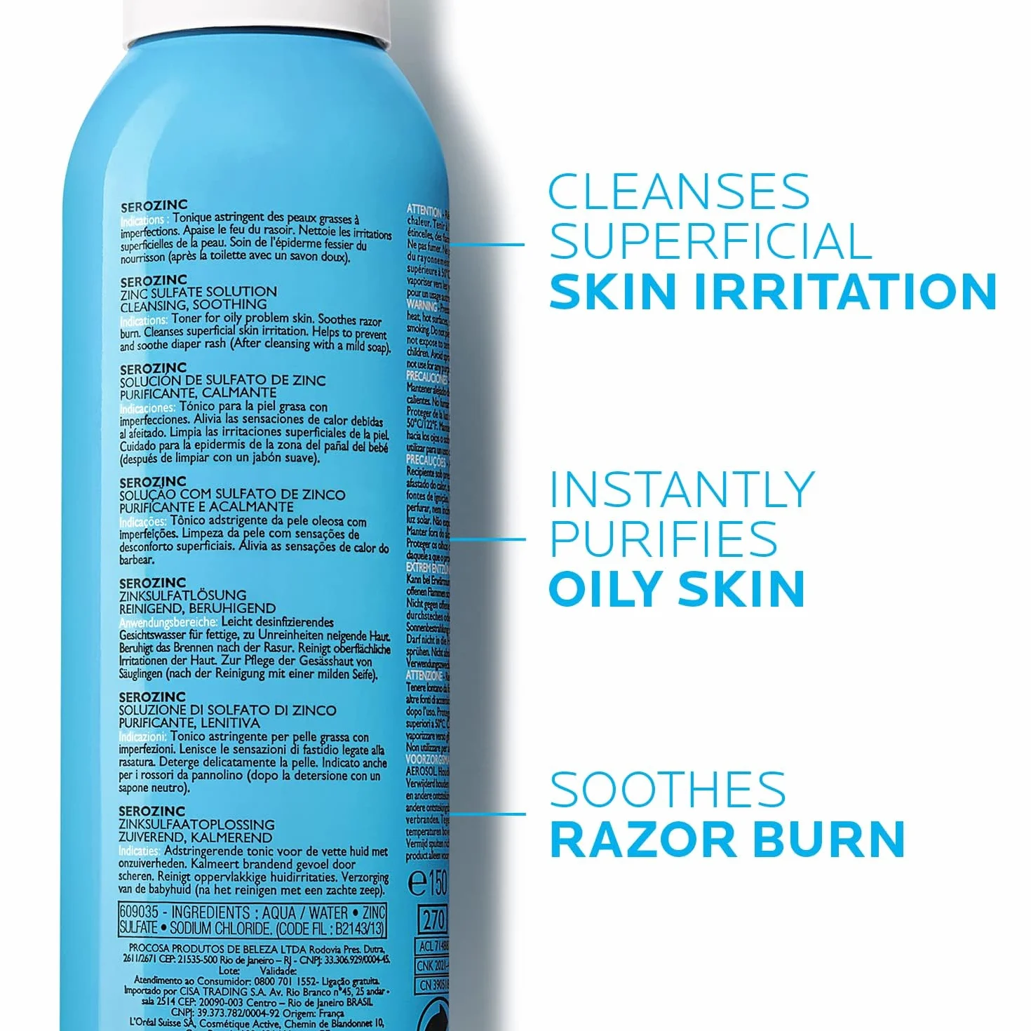 La Roche-Posay Serozinc, Tonico Spray Detergente e Astringente, Pelle Detersa e Lenita, Con Zinco Solfato e Acqua Termale, Con Proprietà Sebo-regolatrici, 150 ml