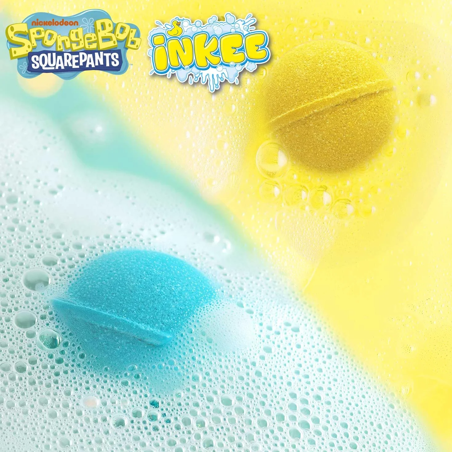 INKEE SpongeBob Bomba da Bagno con Sorpresa - Palla Bagno Bambini con Figura e Tatuaggio, Profumo Anguria, 100g, 7 Figure Collezionabili Edizione Oro