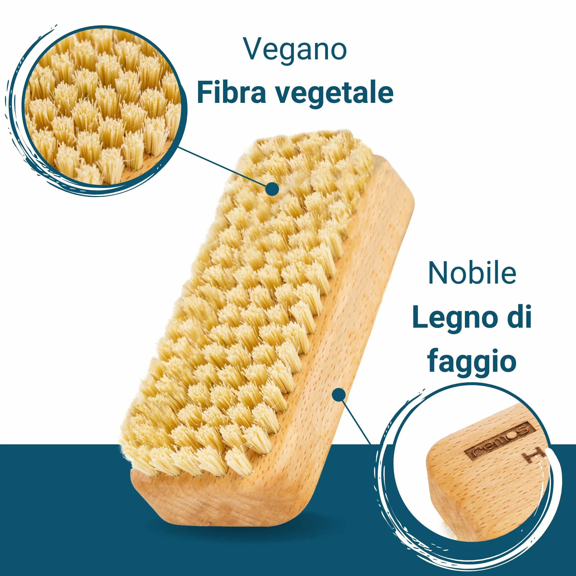 REMOS Spazzola a mano "Artigiano" legno di faggio domestico con fibra vegetale