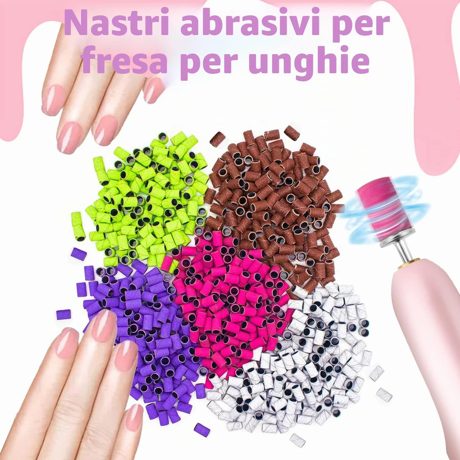 300 Pezzi Bande Abrasive Fini e Grossolane per Unghie 80/120/150/180/240, 2 Punte a Mandrino 2.5MM per Manicure Pedicure