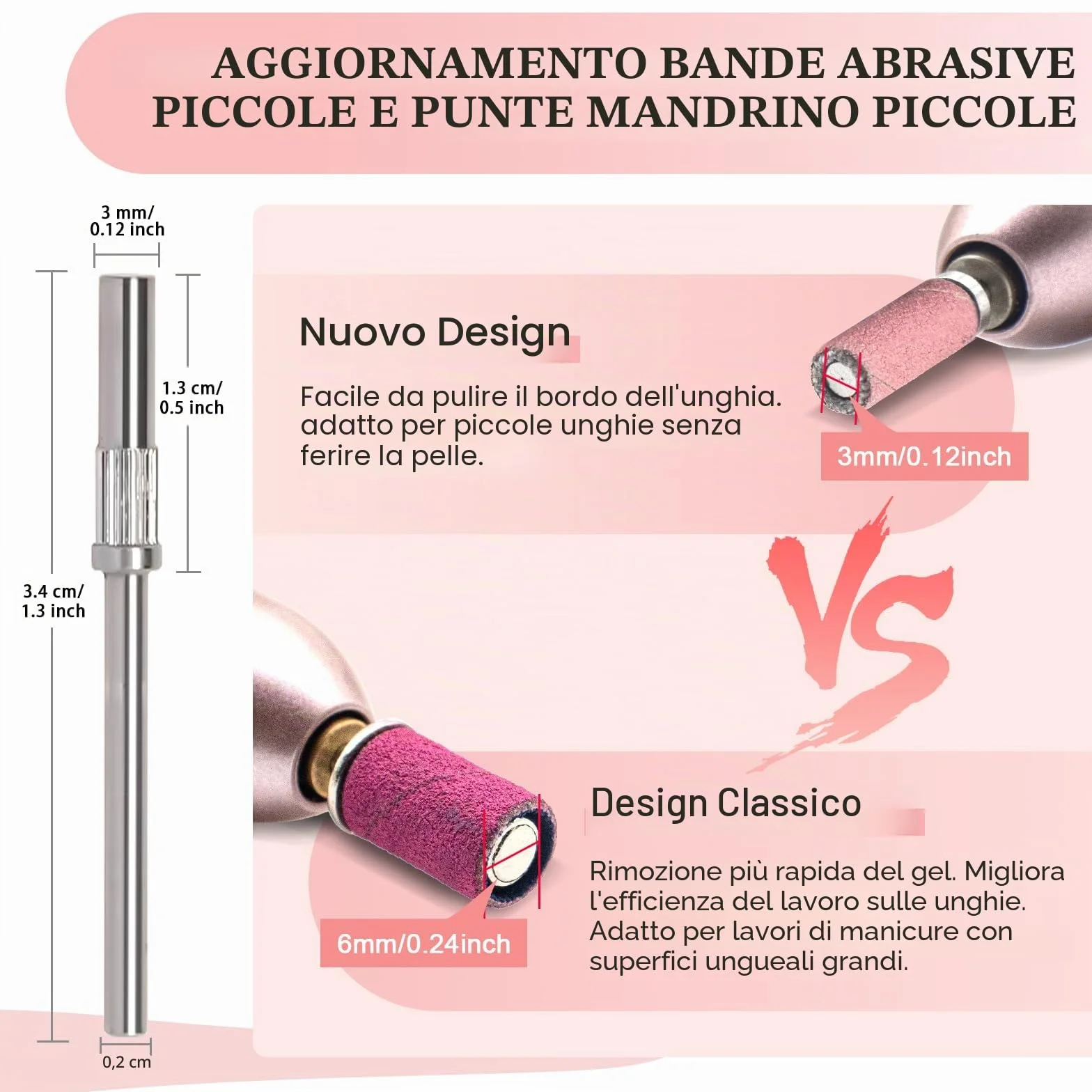Bande abrasive piccole #180 Rosa 3 mm per unghie gel 100 pezzi
