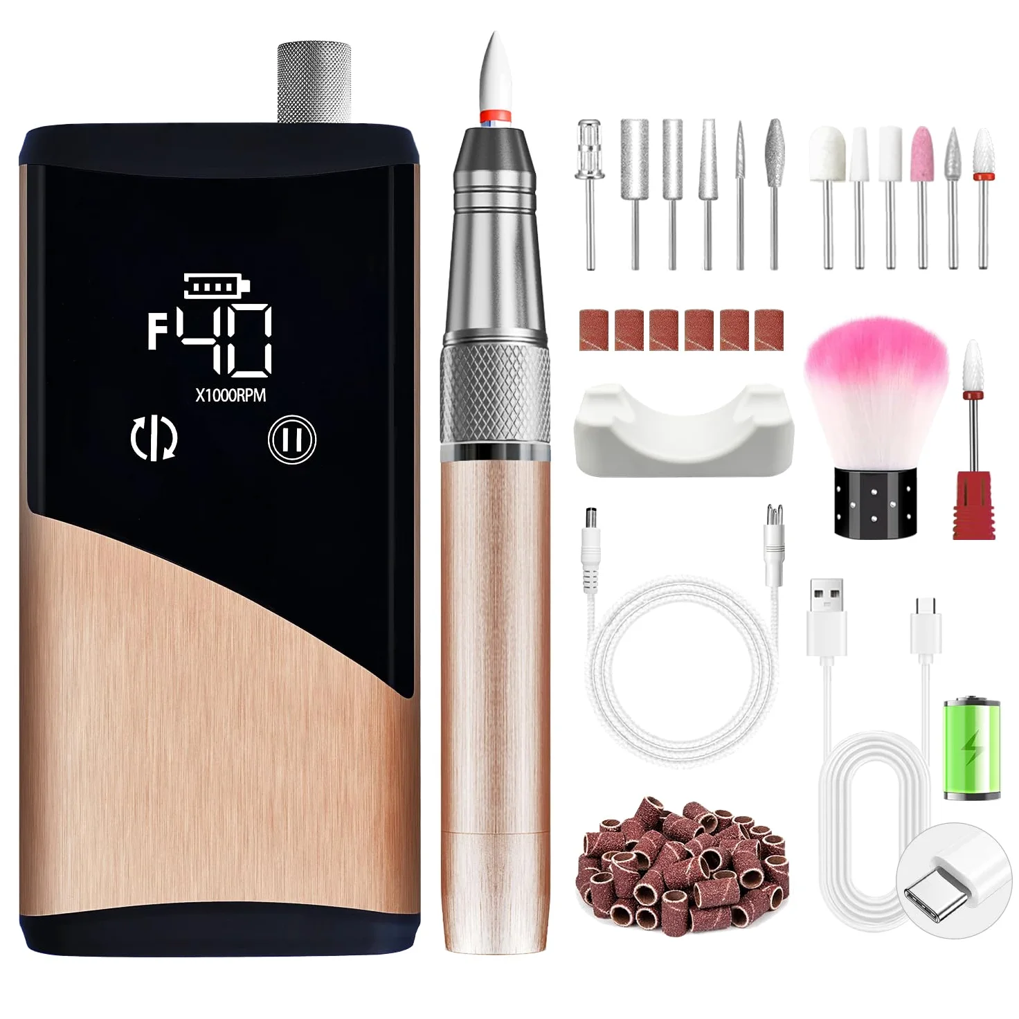 Fresa per Unghie Professionale con Motore Brushless 40000 RPM | Motore Brushless, 40000 RPM, Autonomia 24H Lima Elettrica Ricaricabile, Lega di Alluminio, Display HD Touch, Kit 13-in-1
