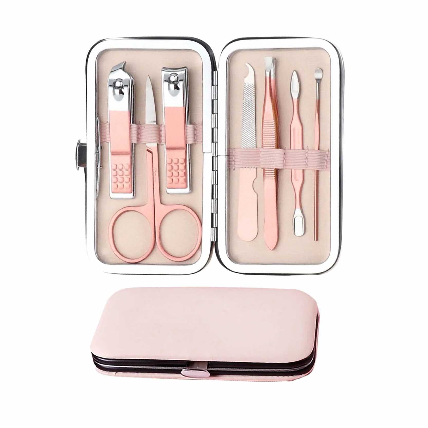 Tagliaunghie Set Professionale[7 Pcs], Set Manicure, Pedicure Set in Acciaio Inox Forbici per Unghie di Viaggio e Toelettatura Kit Manicure Set, Kit Cura Unghie, Con Box (Rosa)