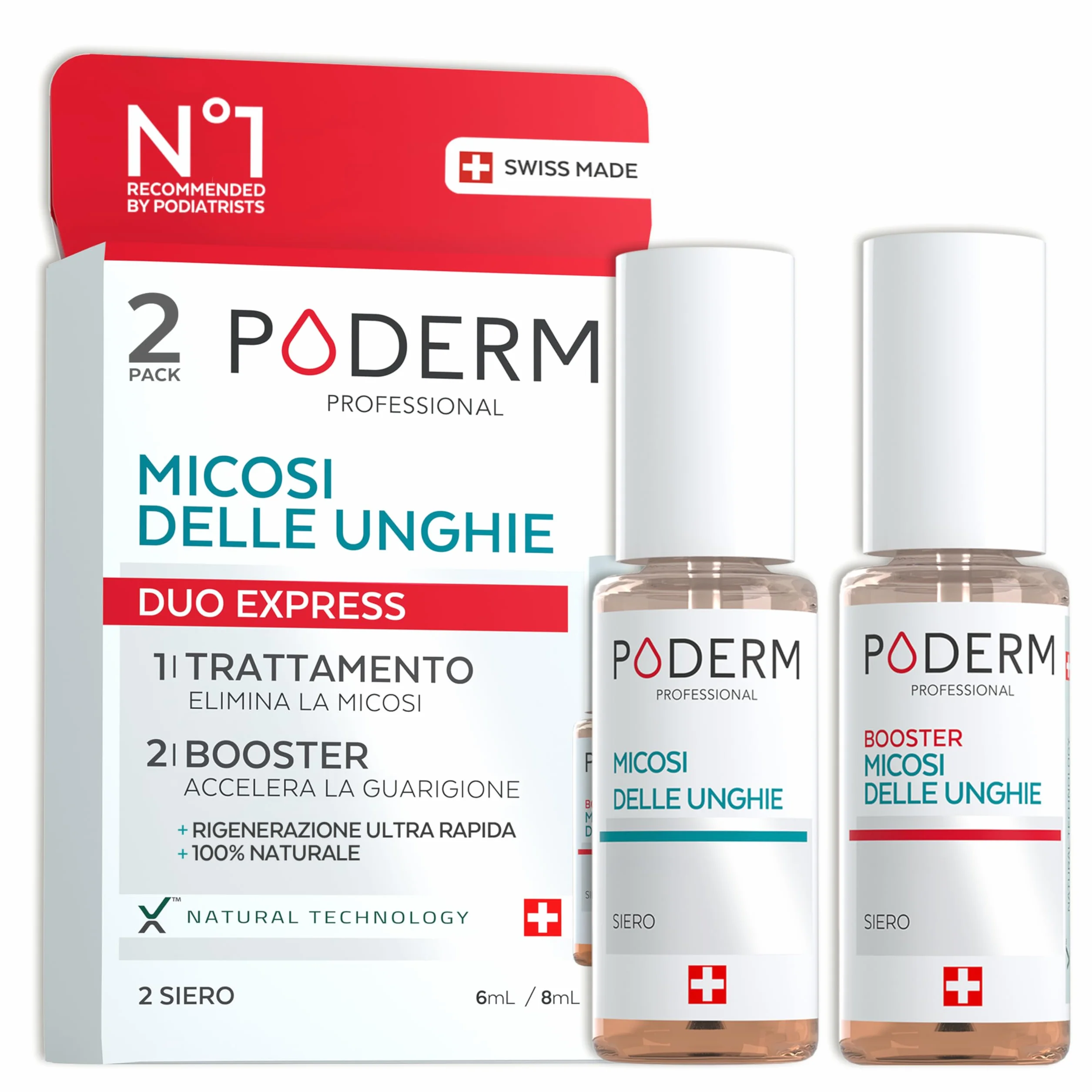PODERM 2in1 Trattamento Micosi delle Unghie dei Piedi Pack Duo Siero Booster 100% Naturale
